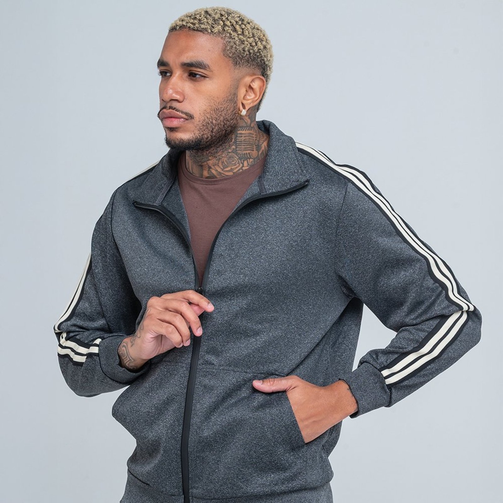Jaqueta Track Jacket Masculina Listras Esportivo Chumbo