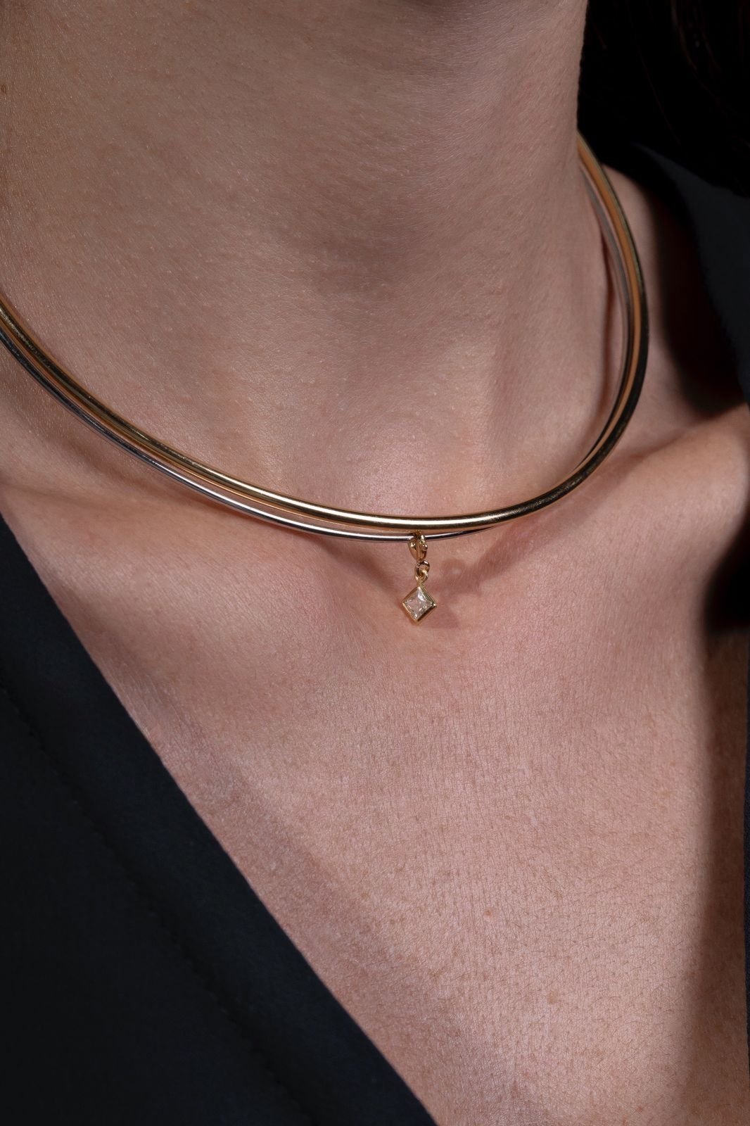 Infantil - Choker Aro Duplo Dois Banhos Prata e Dourado com Pingente em Cristal Ania Store