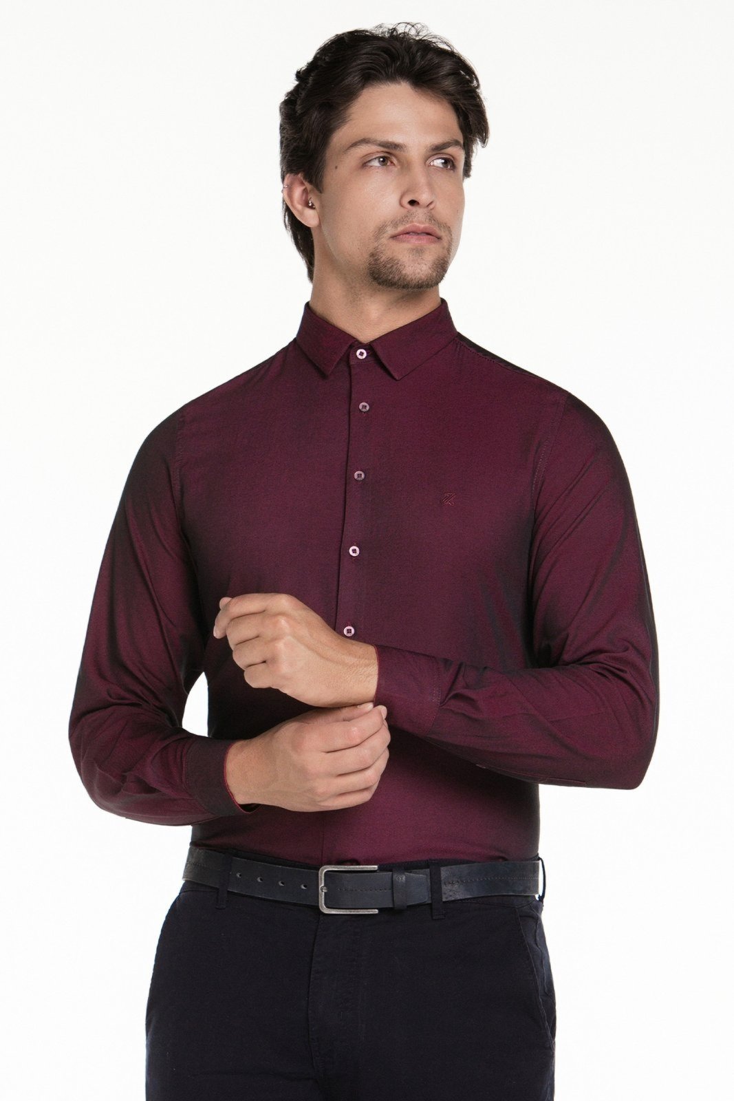 Camisa Slim Spandex Premium Elastano Manga Longa Bordô – Zaiko