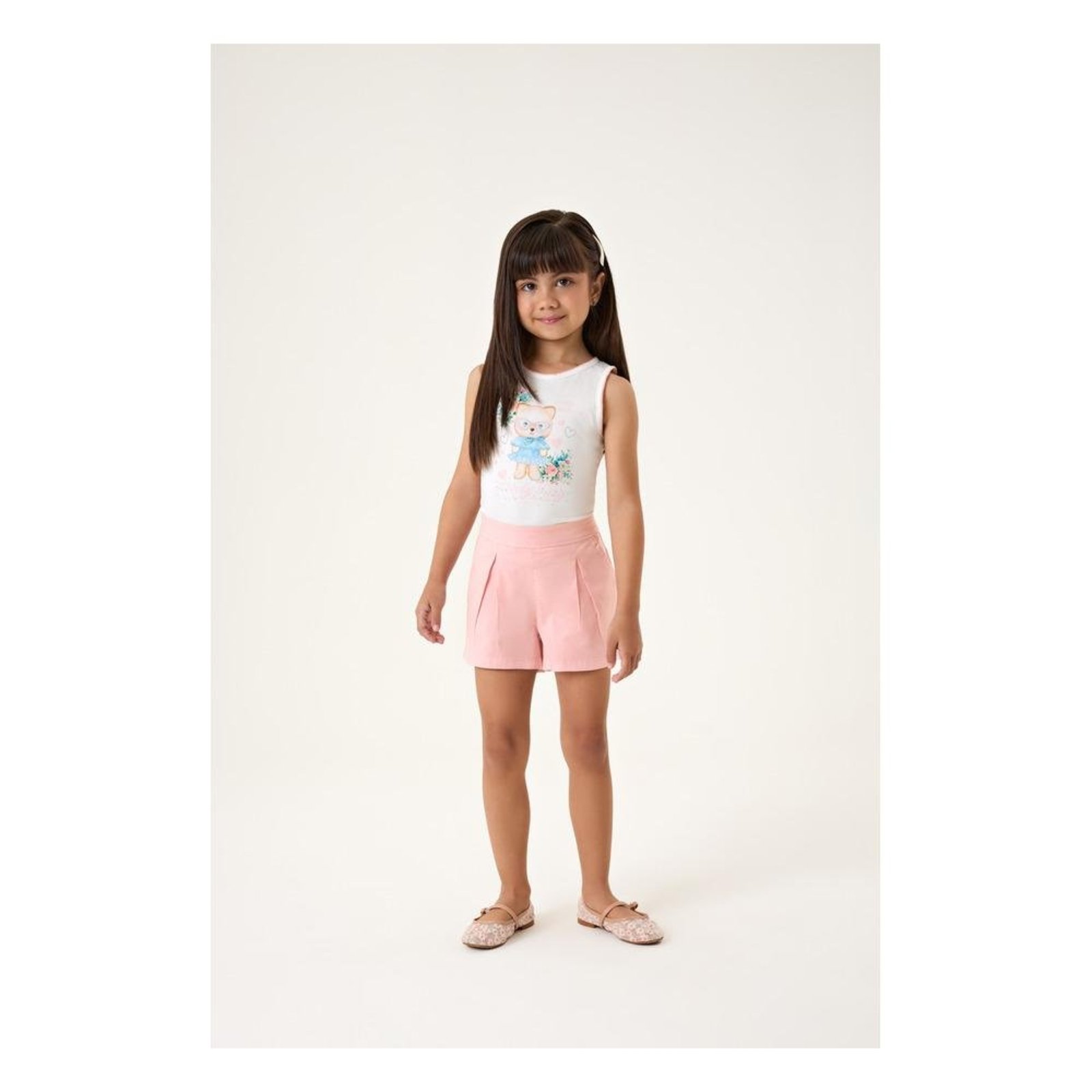 Infantil - Conjunto Verão Regata Short Alfaiataria Somni Branco/Rosa 1 Rosa