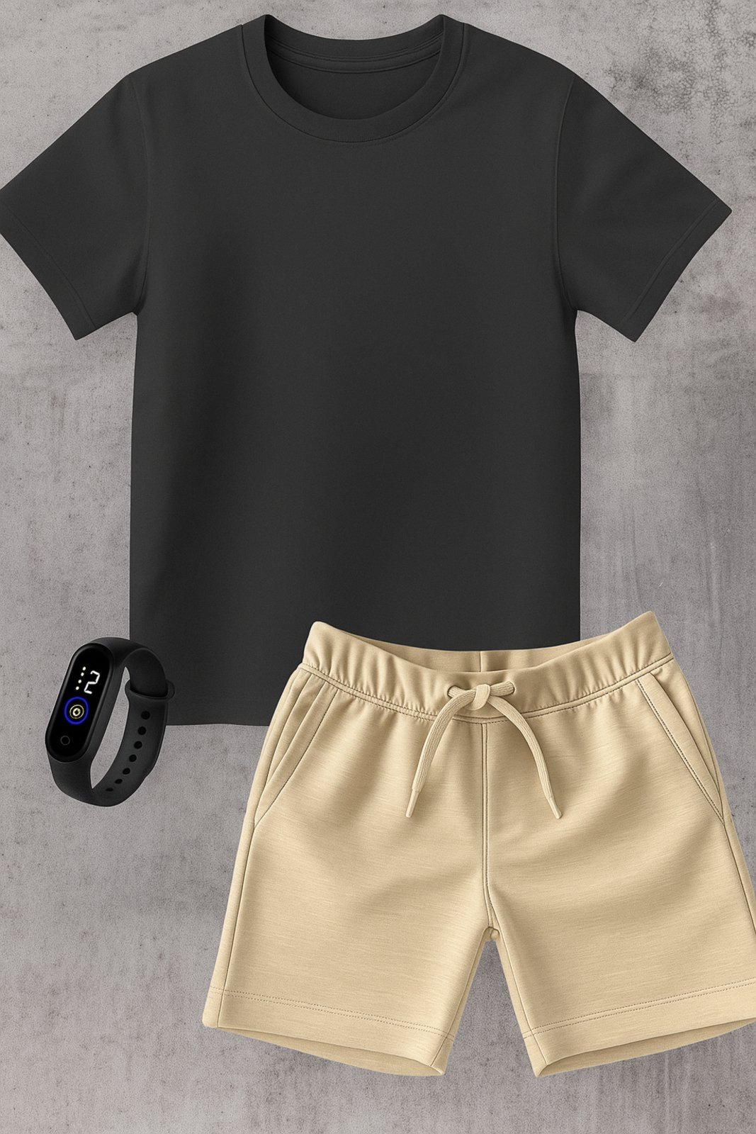 Infantil - Kit Camiseta menino Urbania Algodão preta Short Bermuda bege menina Conjunto black promoção oferta + brinde relogio
