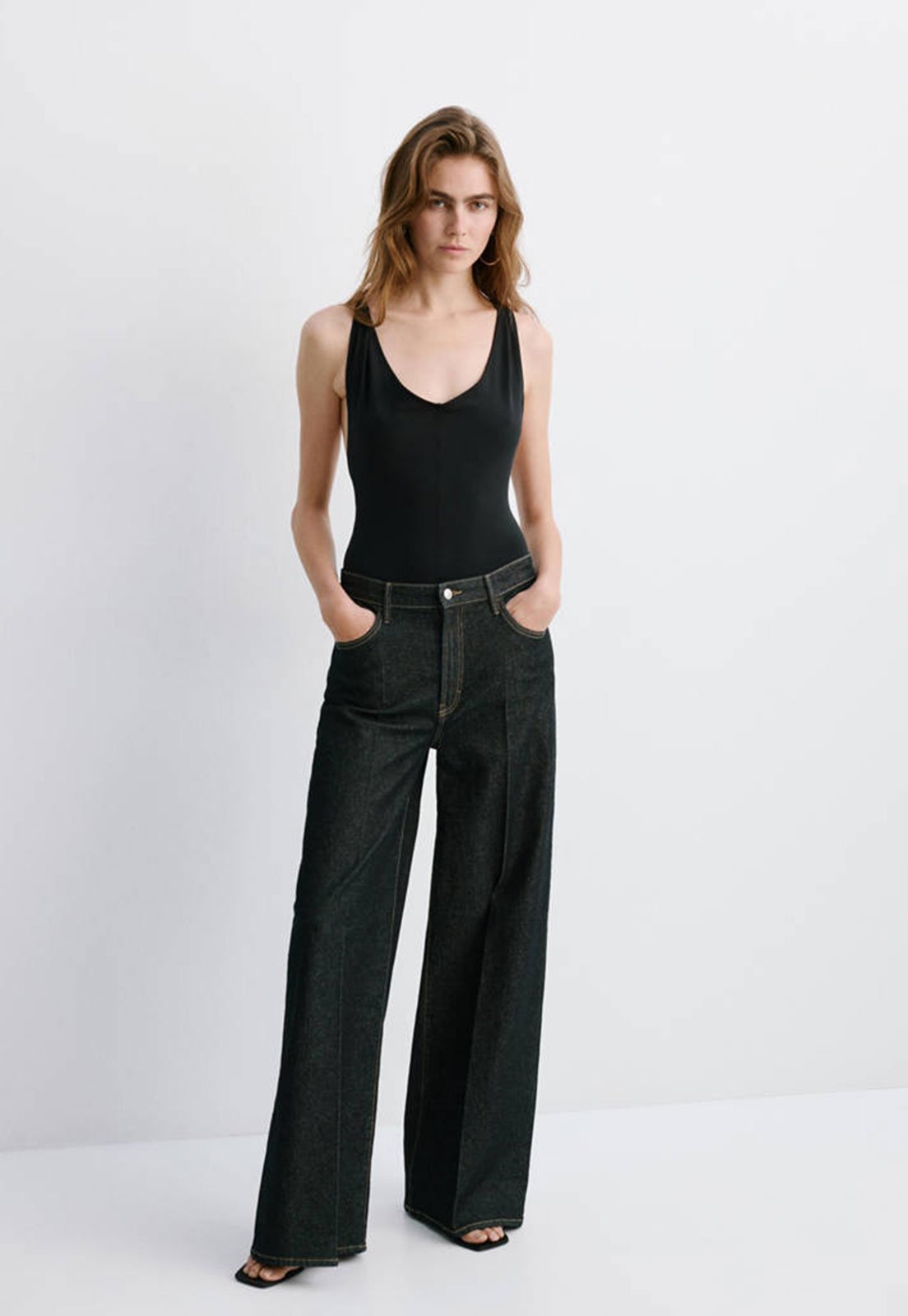 Calça Feminina Mango Elise Denim Wide Leg Azul