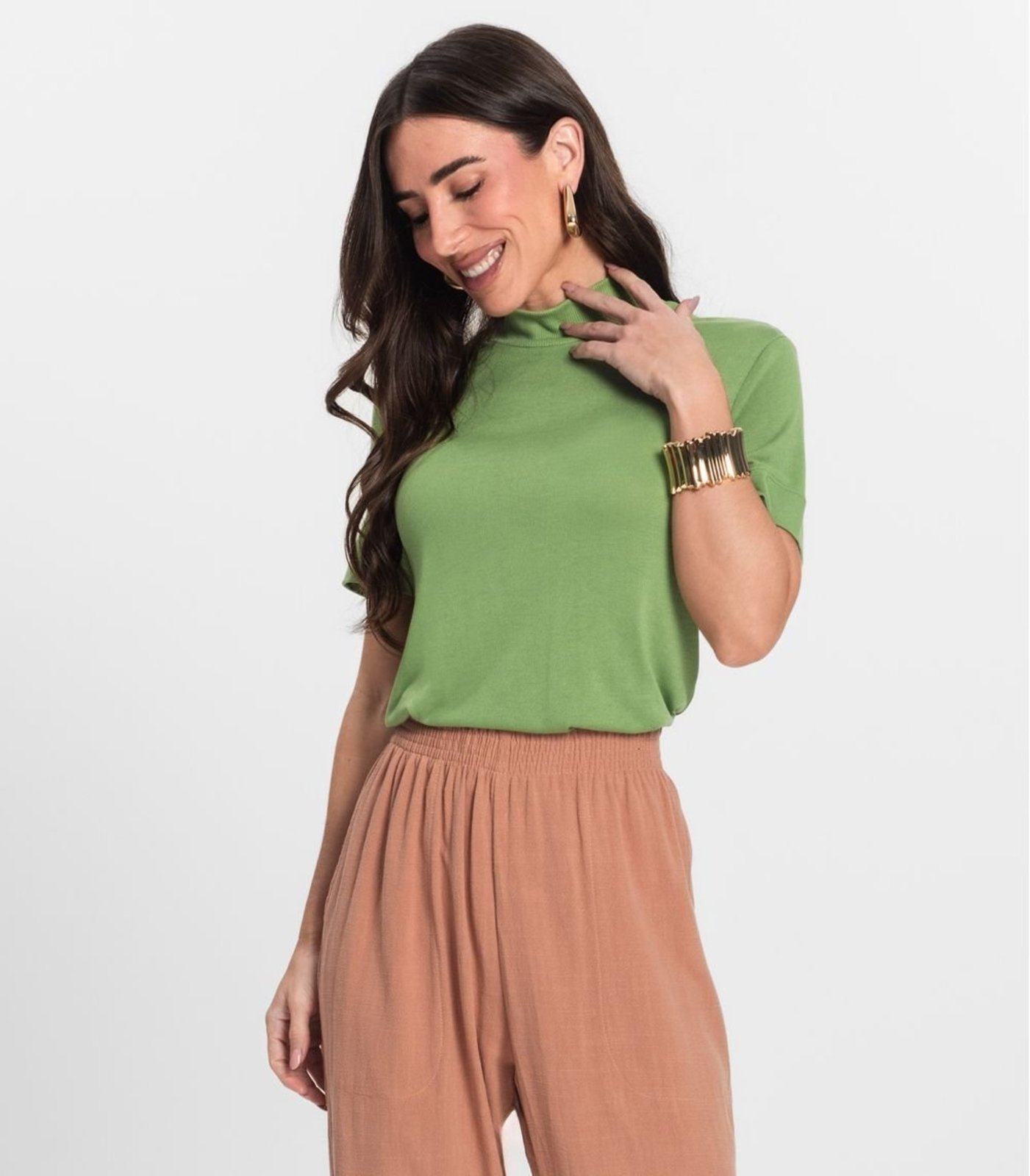 Vista 3 Blusa Feminina Gola Alta ViscoTrico Básica Endless verde Endless verde
