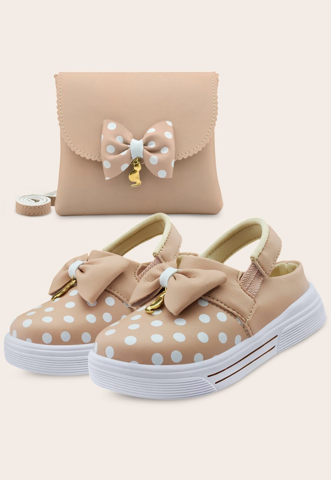 Vista 2 Kit Sandália Babuche Menina Com bolsa Laço Nude Mzkid branco/nude nude Mzkid branco/nude nude