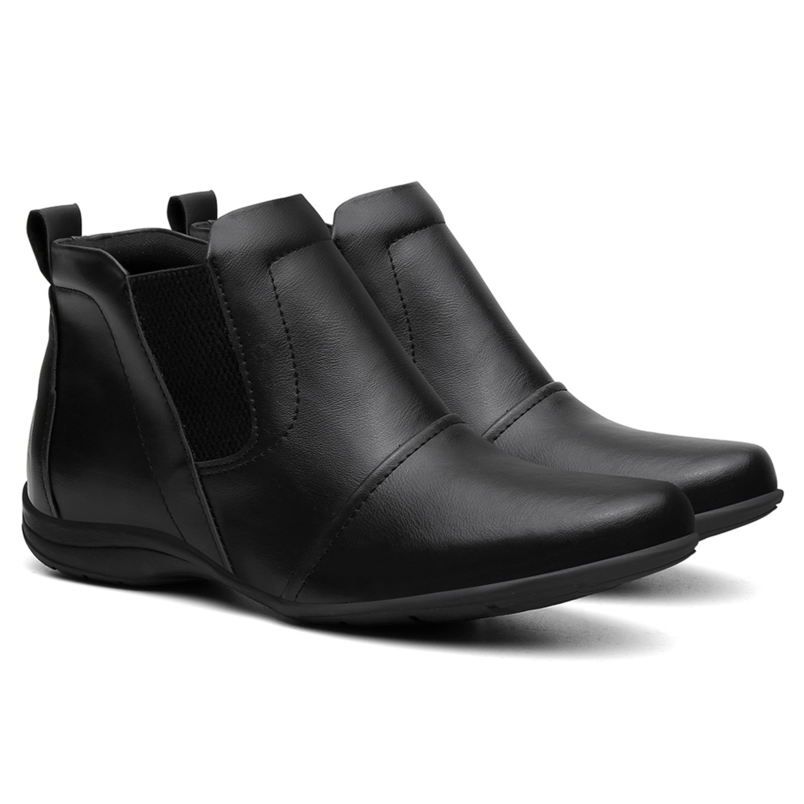 Bota Rasteira Feminina Cano Curto Baixo Mr Try Shoes Casual Elásticos Laterais Preto