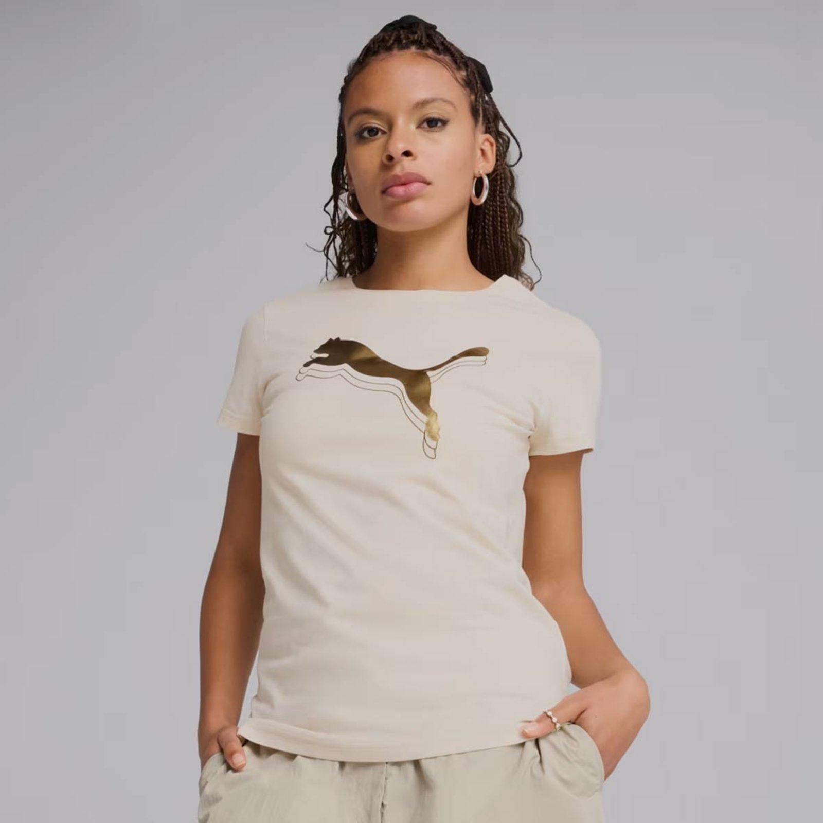 Camiseta Puma ESS Metallic Feminina Bege