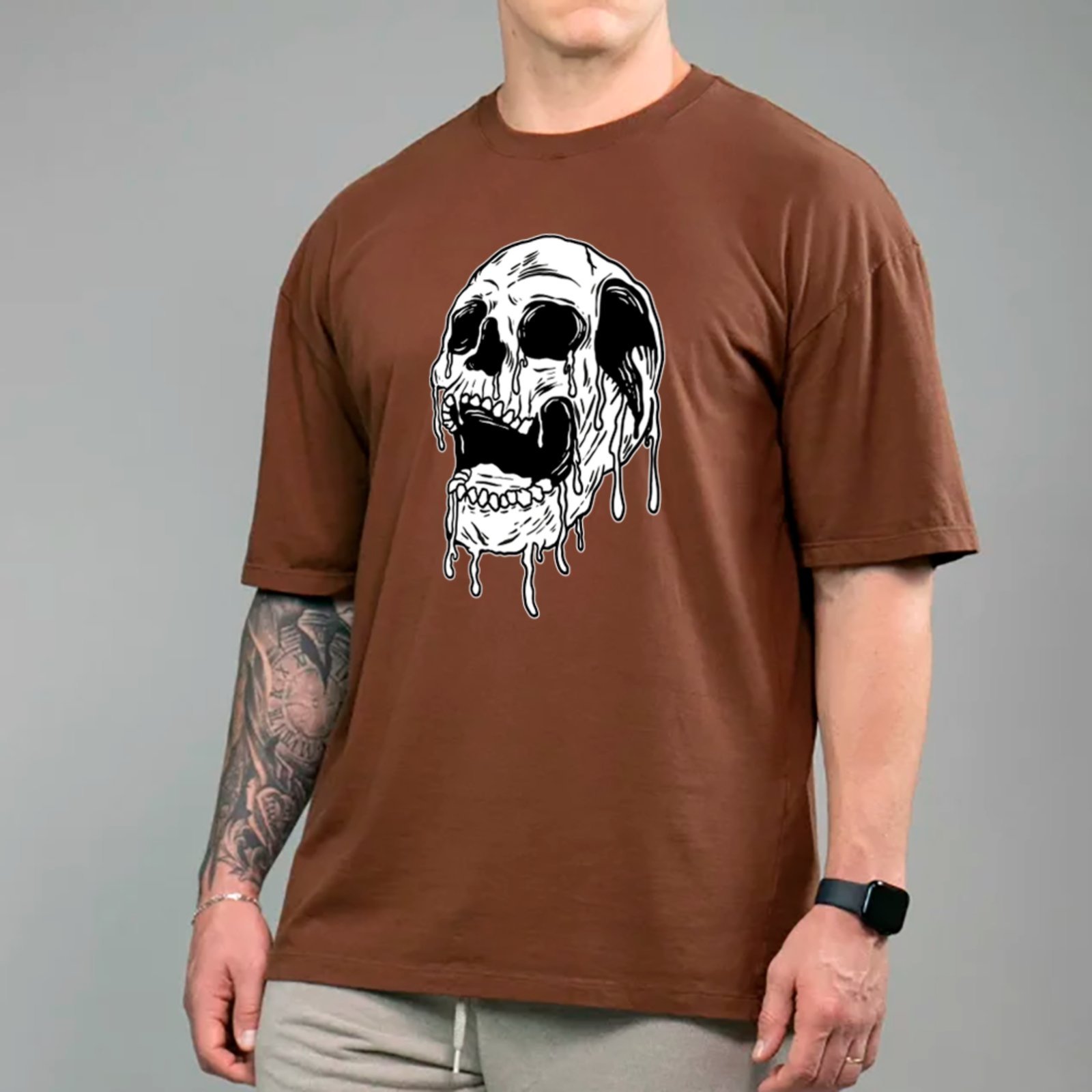 Vista 2 Camiseta Ousy Unissex Streetwear Melting Skull Visual Exclusivo Oversized preto ousy preto