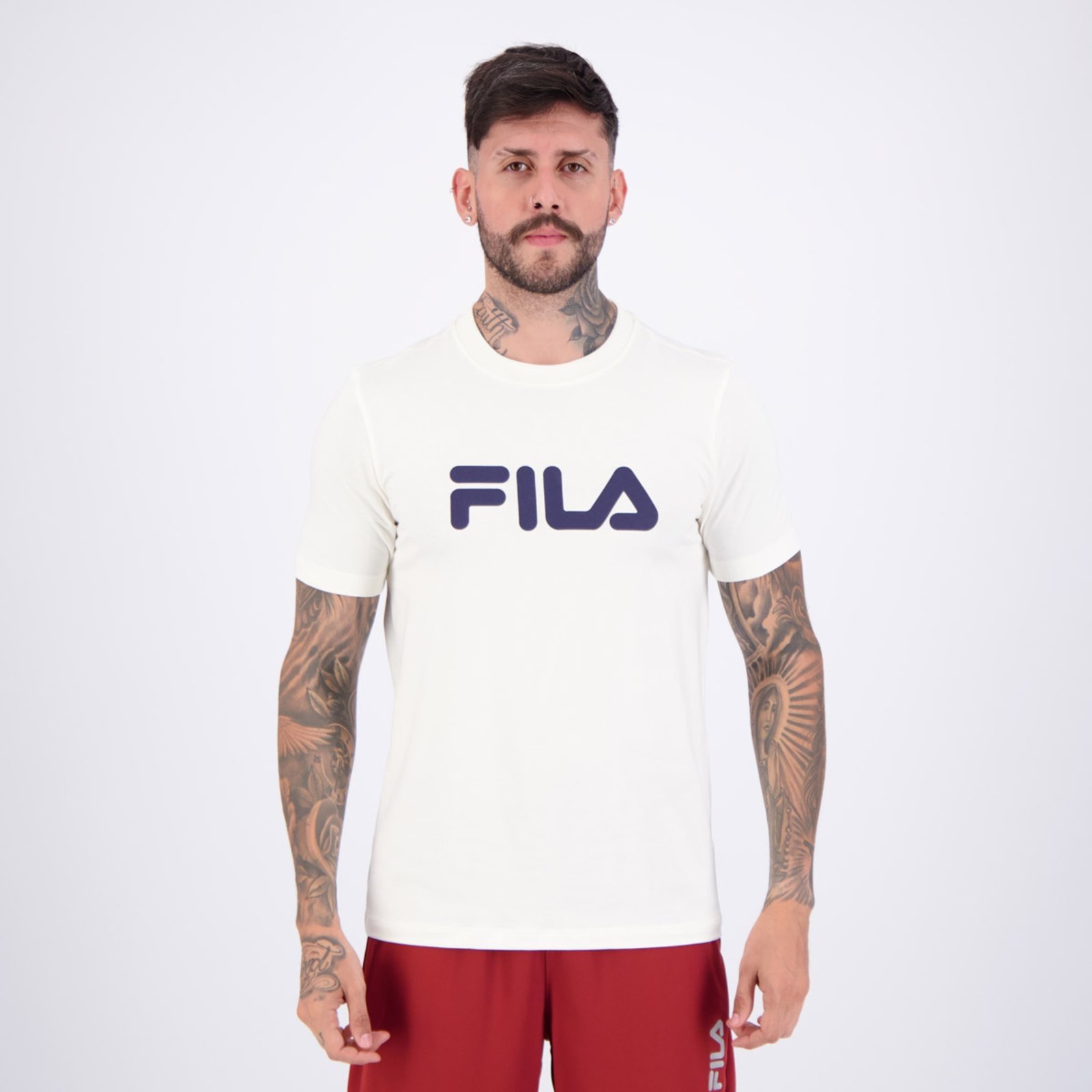 Vista 2 Camiseta Fila Regular Letter Premium IV Off White e Preta branco white Fila branco white