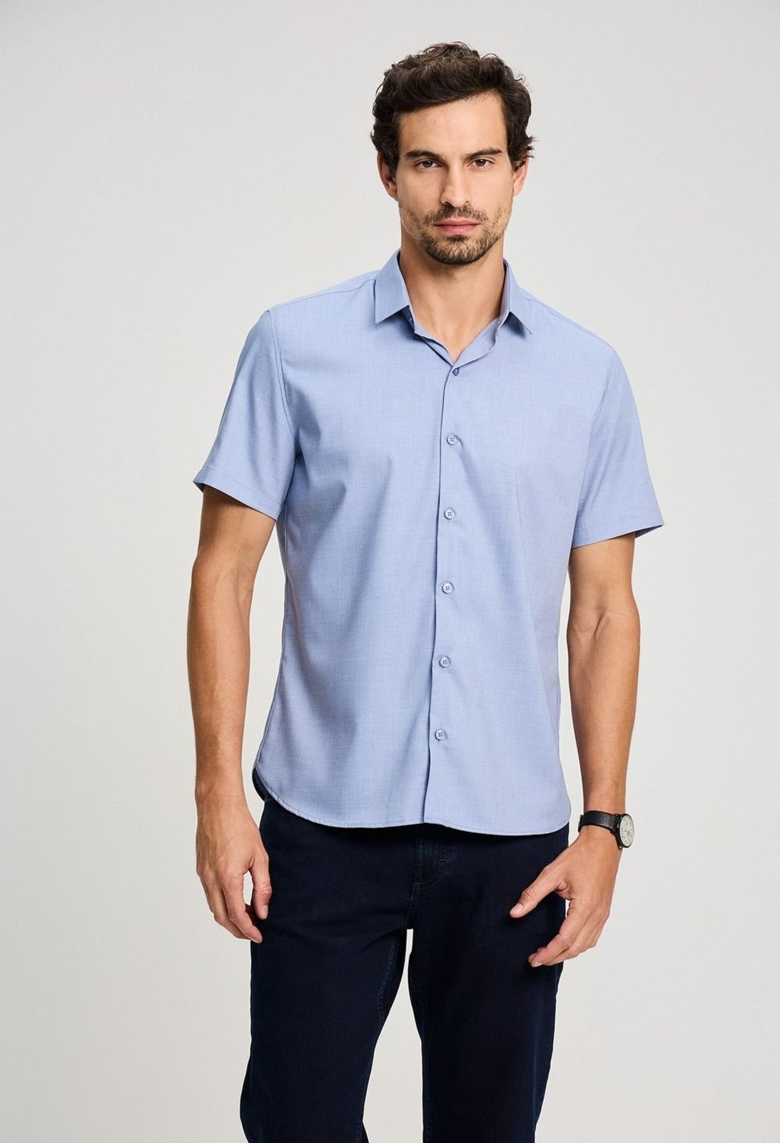 CAMISA DOCTHOS SLIM MANGA CURTA EM MODAL COM EFEITO MESCLA CAMISA DOCTHOS SLIM MANGA CURTA EM MODAL COM EFEITO MESCLA 057 AZUL CLARO M