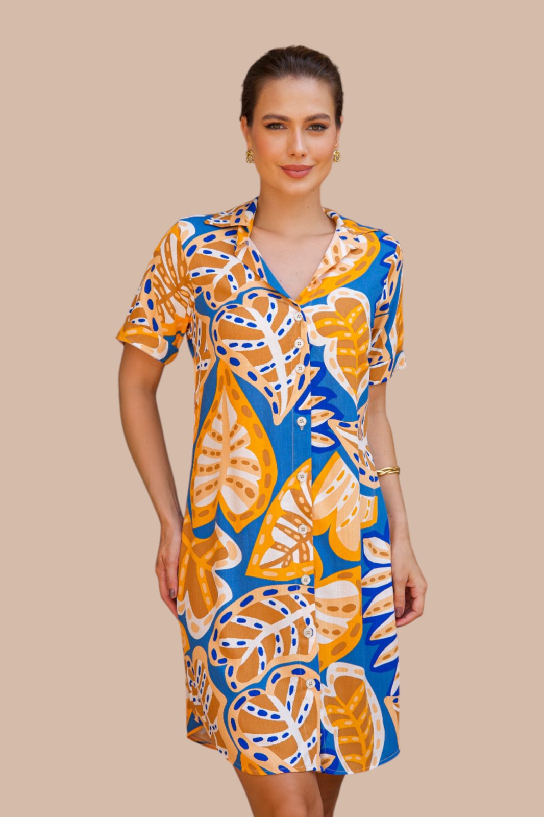 Chemise Aberta Ícone Fashion Manga Curta Estampa Floral Selva Celeste