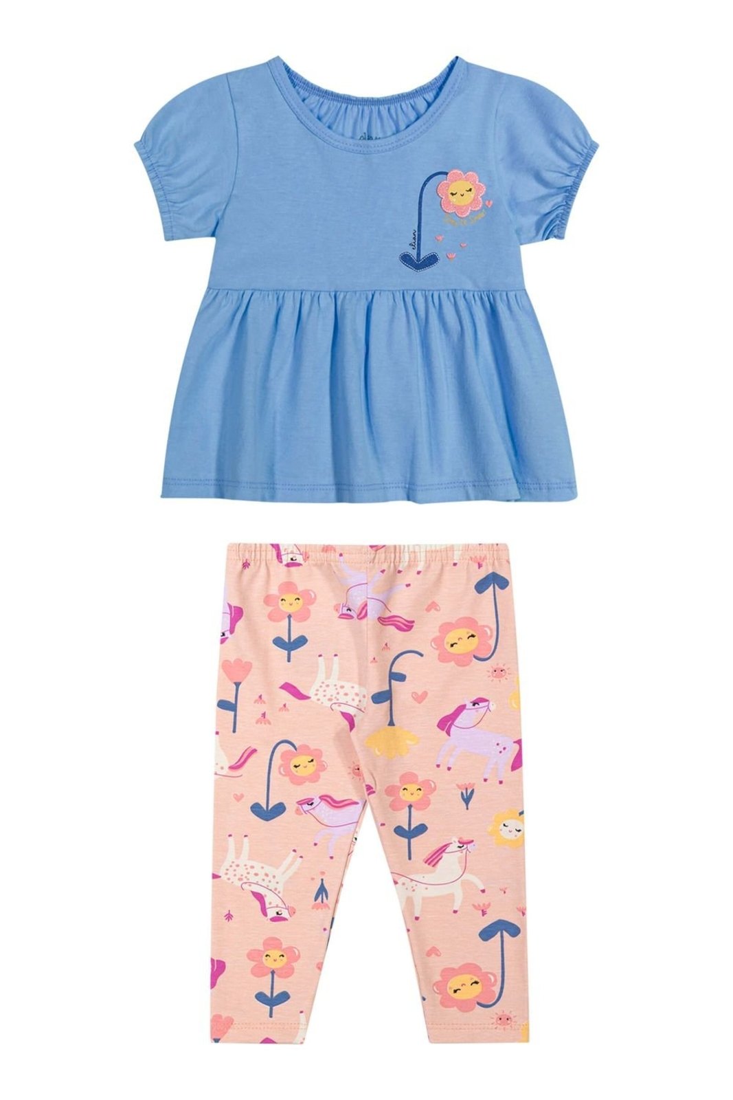 Infantil - Conjunto Menina Curto Flor em Puff Elian Azul