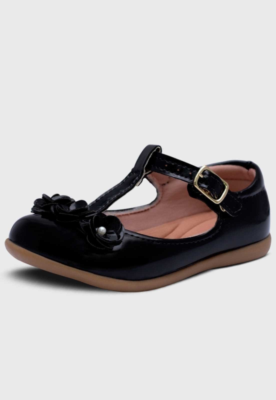 Vista 2 Infantil - Sapatilha Salomé Menina Flores Pópidí preto Pópidí preto