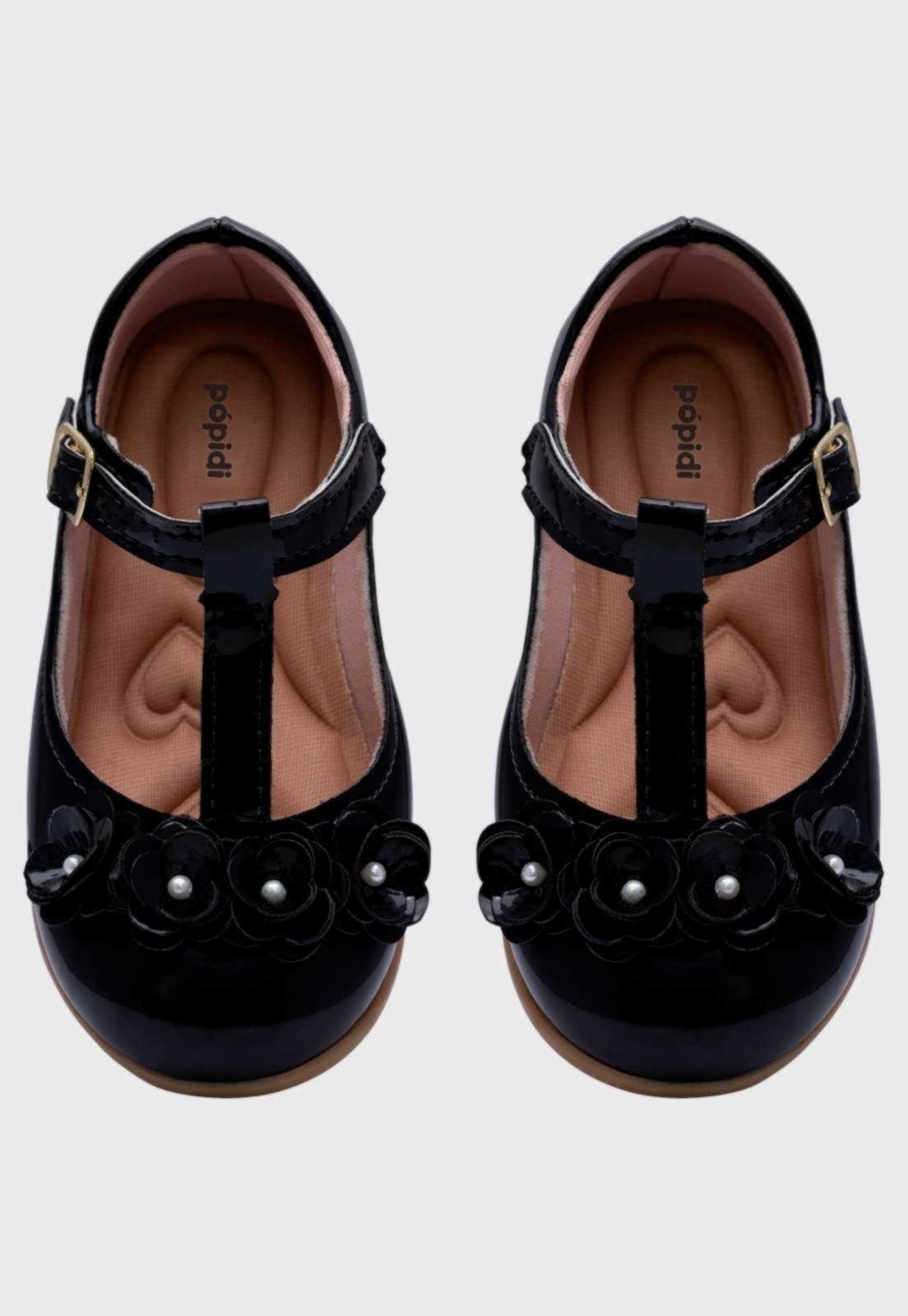 Vista 3 Infantil - Sapatilha Salomé Menina Flores Pópidí preto Pópidí preto