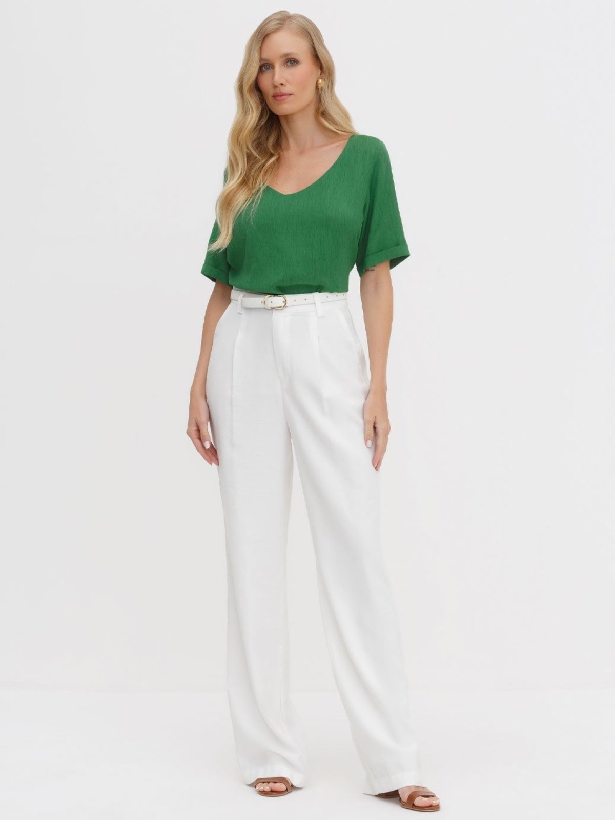 Vista 3 Blusa em Viscose com Decote Redondo Osira Principessa verde Principessa verde