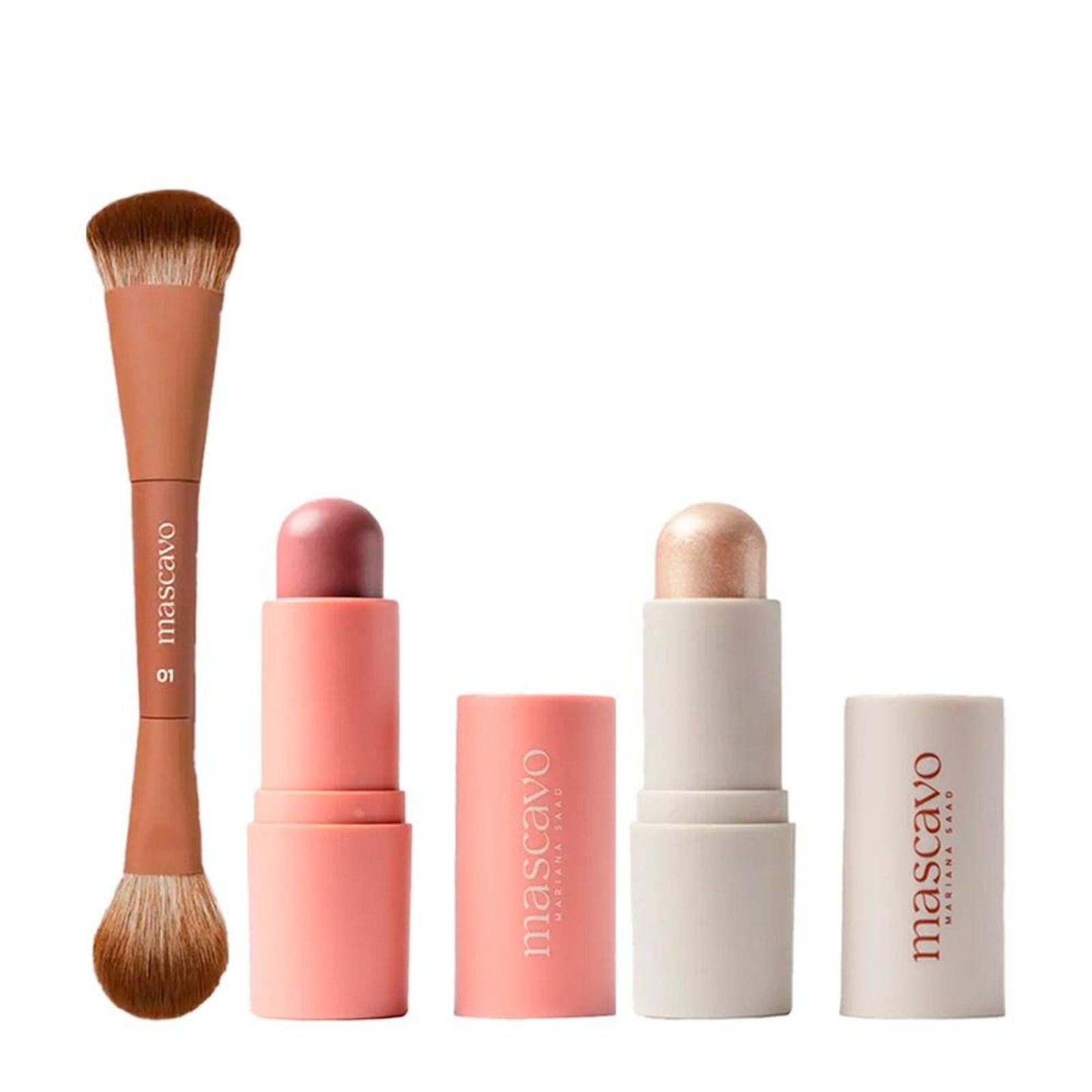 Kit Mascavo Pincel 01+ Blush Oak 6G+Iluminador Champagne 6G