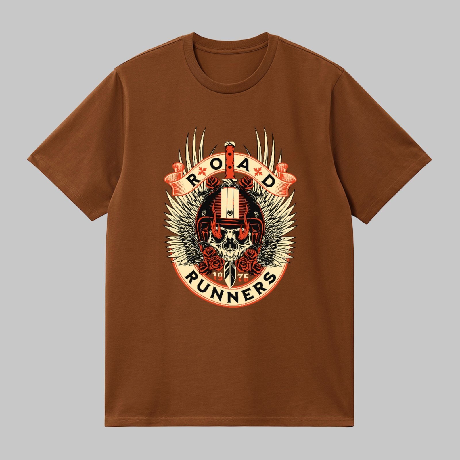 Camiseta Básica Road Runners Motorcycle Vintage Unissex Marrom