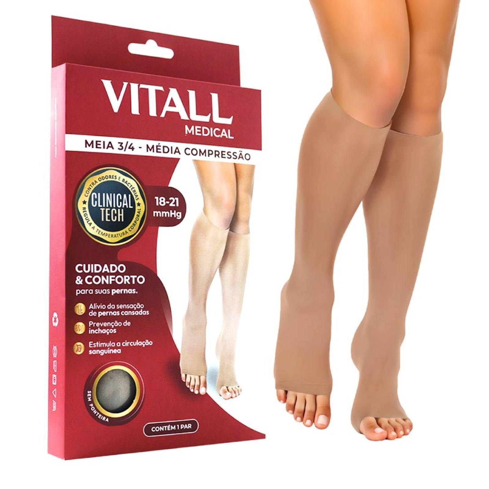 Meia 3/4 Vitall Medical 1871 Sem Ponteira Média Compressão