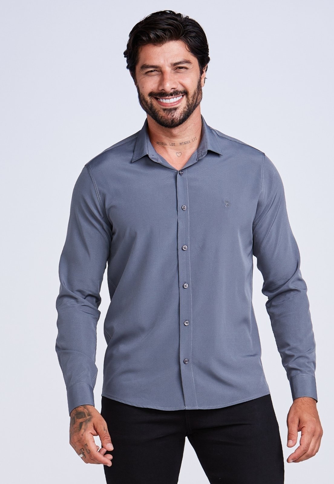 Camisa Social Masculina Daze Modas Manga Longa Chumbo
