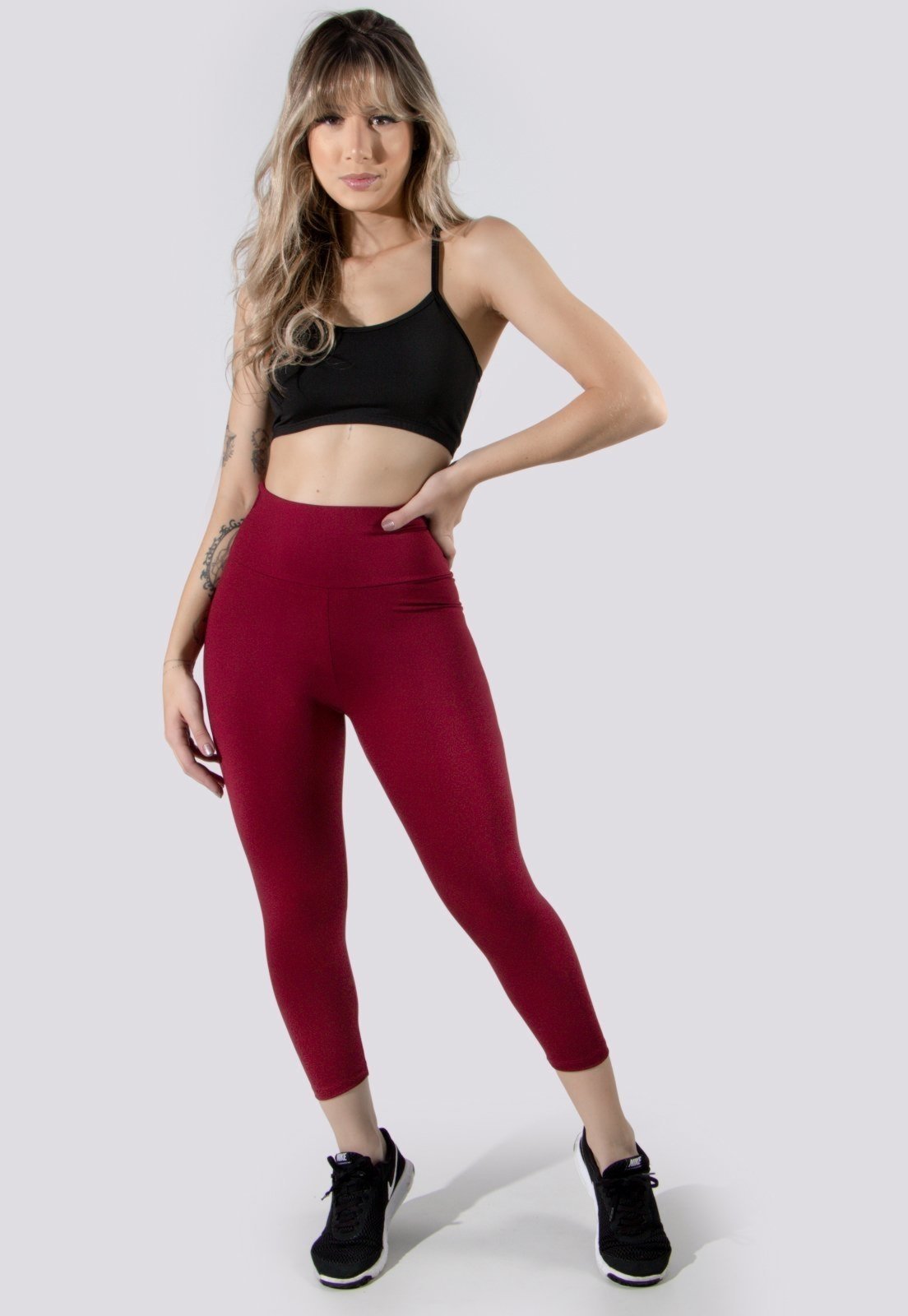 Calça 4 Estações Legging Corsário Midi Curta Cintura Alta Feminino Vinho