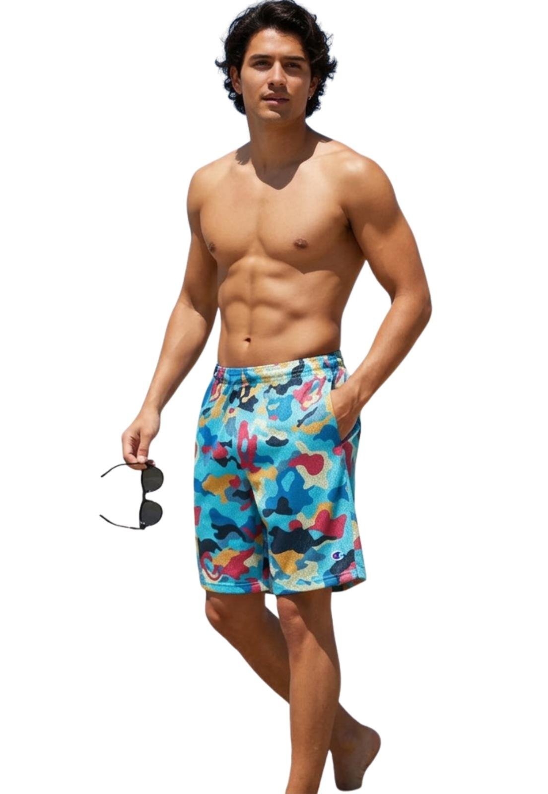 Bermuda Praia Masculino Academia Treino Verão Short Surf Bolsos Leve Casual Estampado Dia A Dia Casual Champion Azul