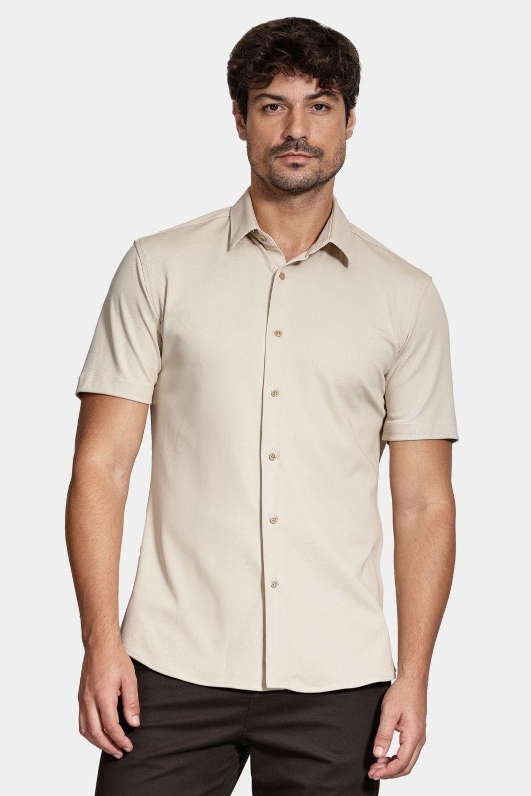 Vista 2 Camisa Aramis Manga Curta Slim Malha Mista Italiana Caqui bege caqui Aramis bege caqui