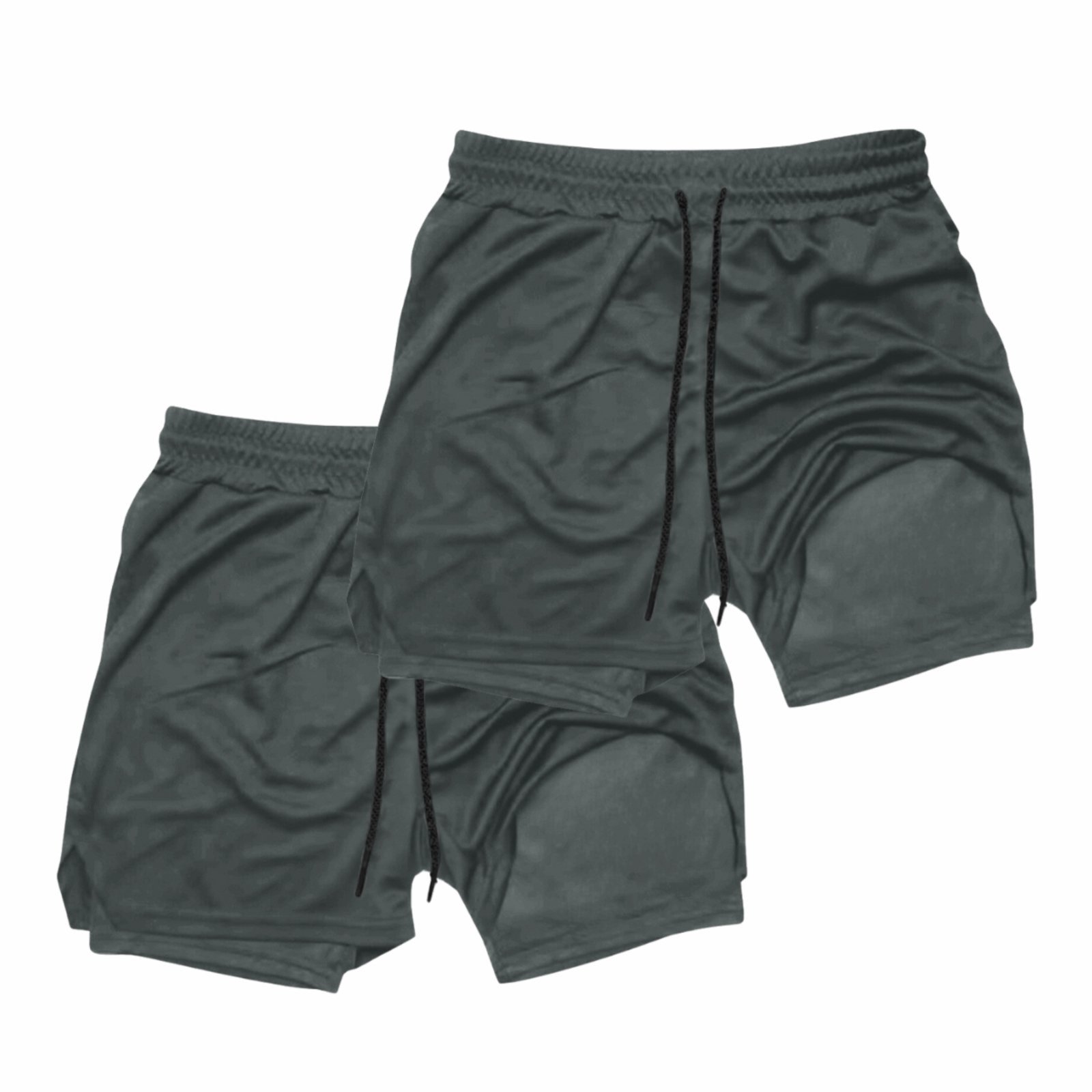 Kit 2 Shorts Treino Dry Térmico 2 em 1 com Bolso para Cel. e Porta-Toalha Calção Fitness Academia