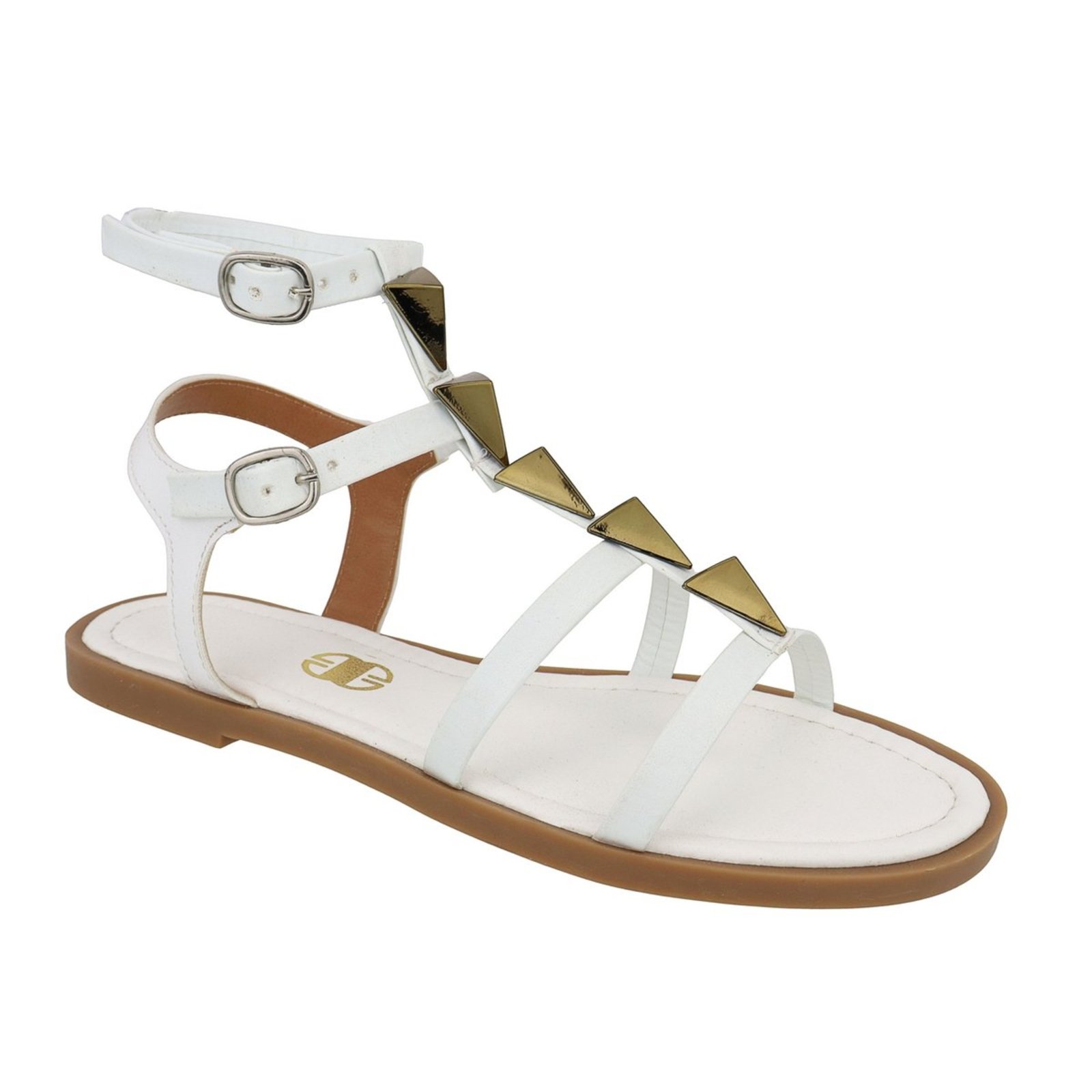 Rasteirinha Sandália Vianza Gladiadora Detalhes Pirâmide Branco