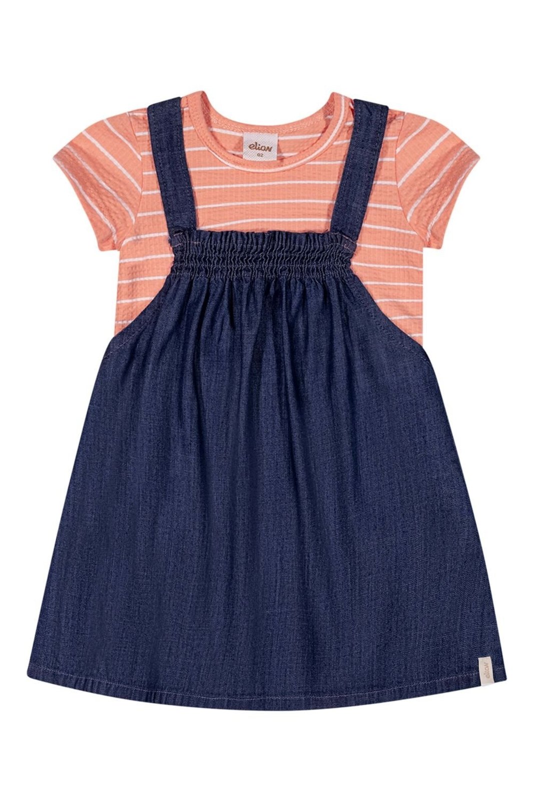 Infantil – Conjunto Menina Salopete Jeans e Blusa Elian Laranja
