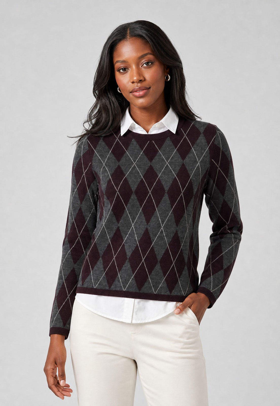 Suéter Feminino Mango Losangos Cinza
