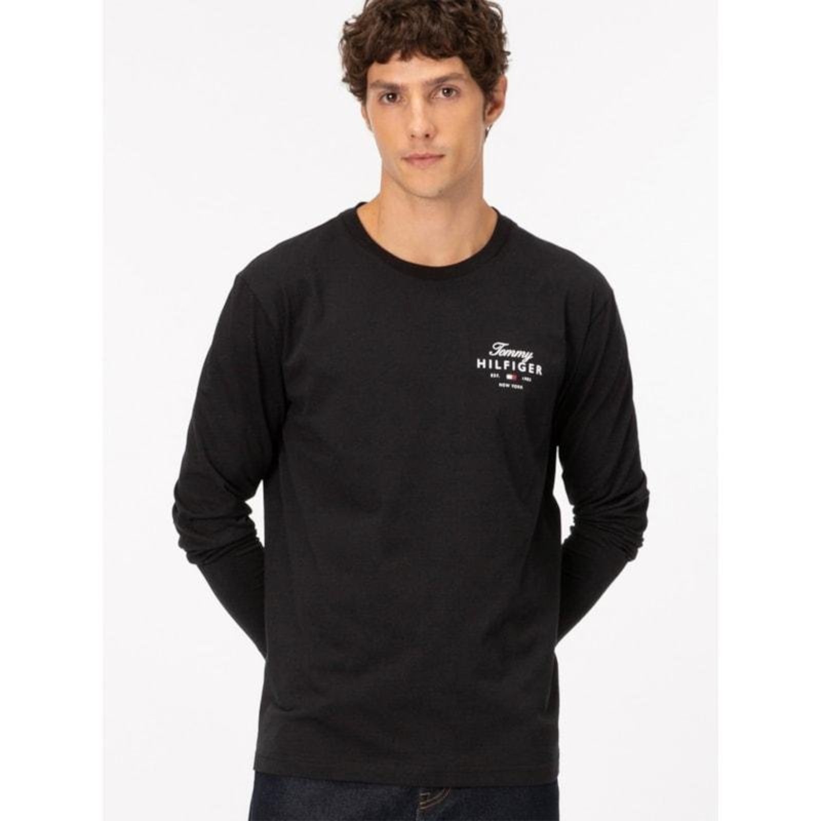 Camiseta Manga Longa Logo Tommy Hilfiger New York Preto