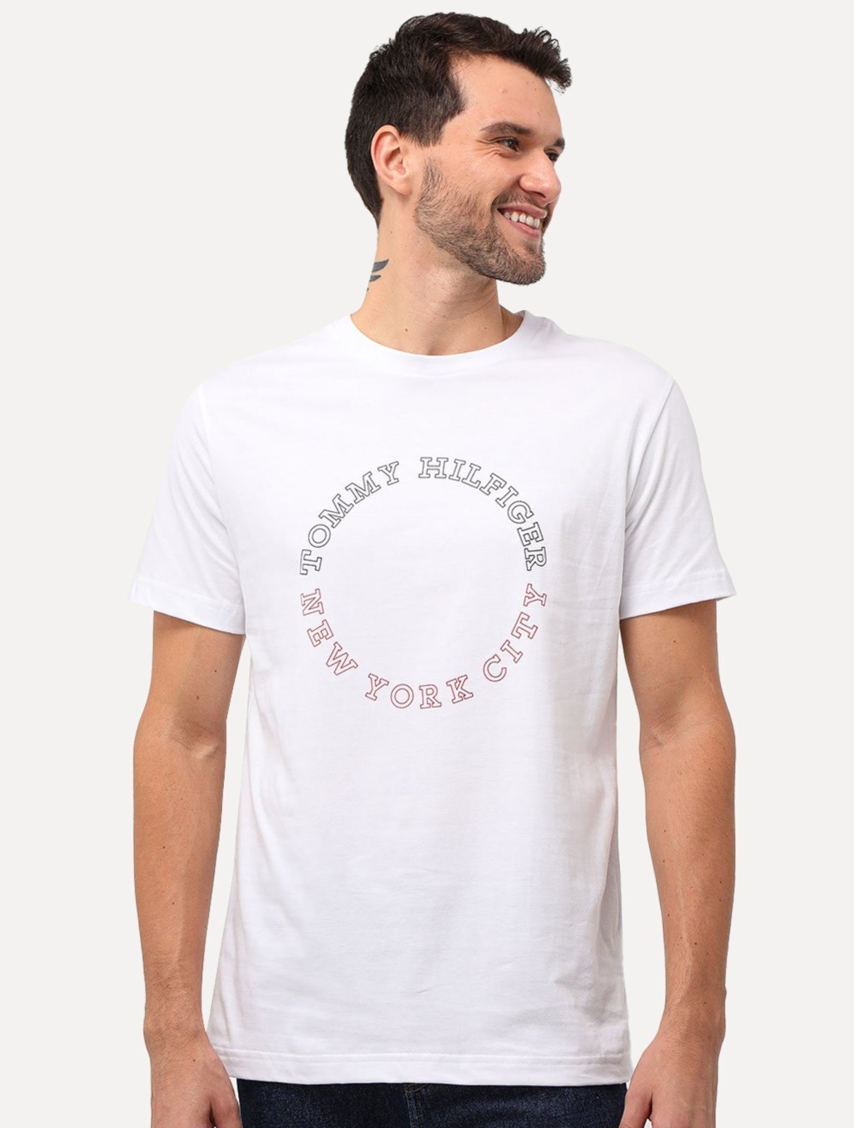 Vista 2 Camiseta Tommy Hilfiger Masculina Monotype Roundle Logo Branca branco Tommy Hilfiger branco