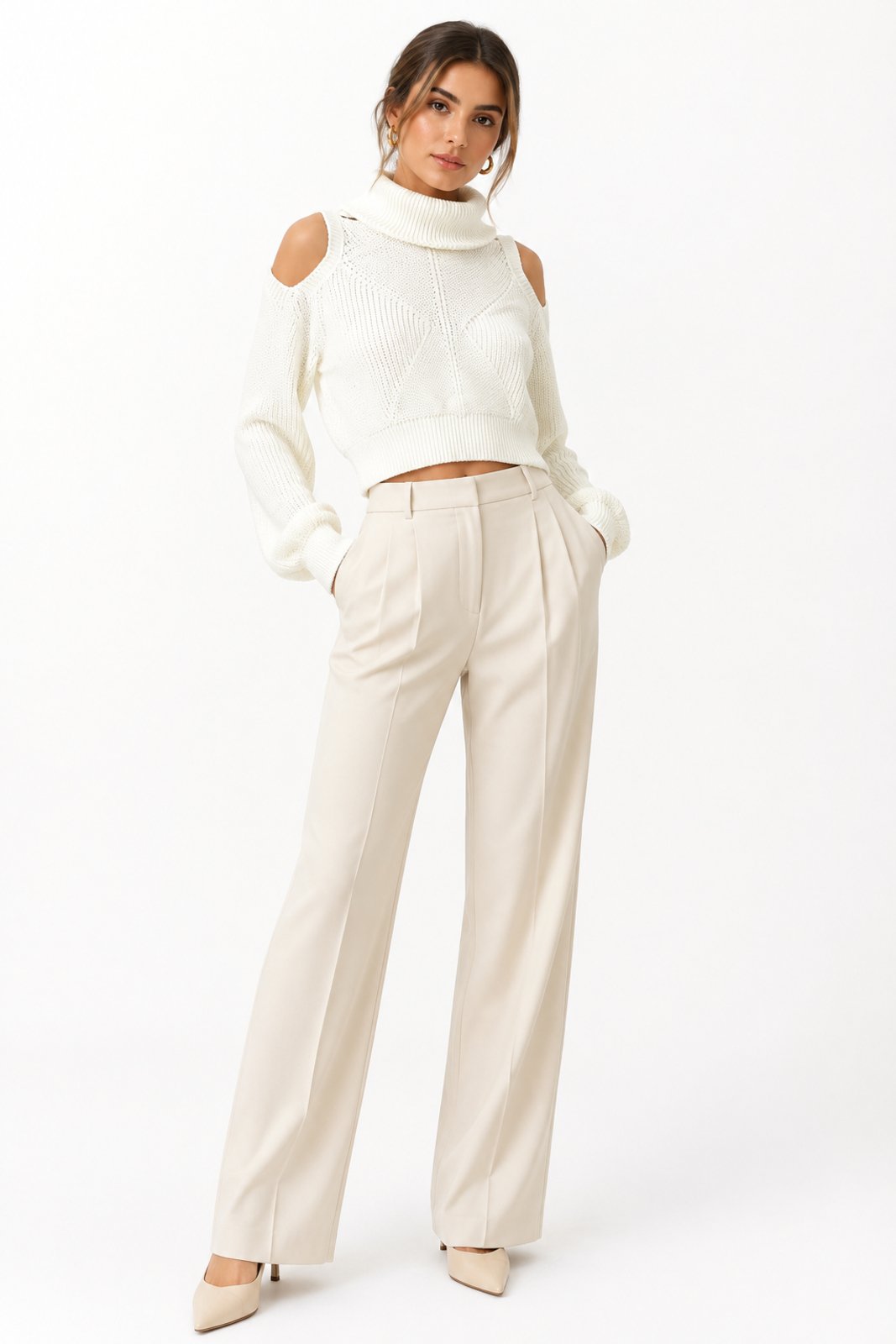 Cropped Tricôt D Bell Outlet Fashion Manga Longa Off-White