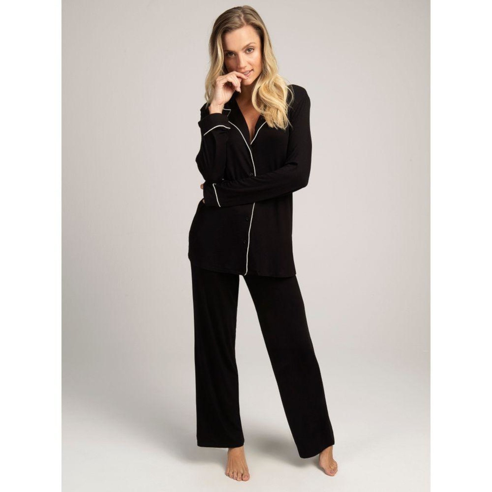 Pijama Longo Manga Longa Visco Classic Preto Preto
