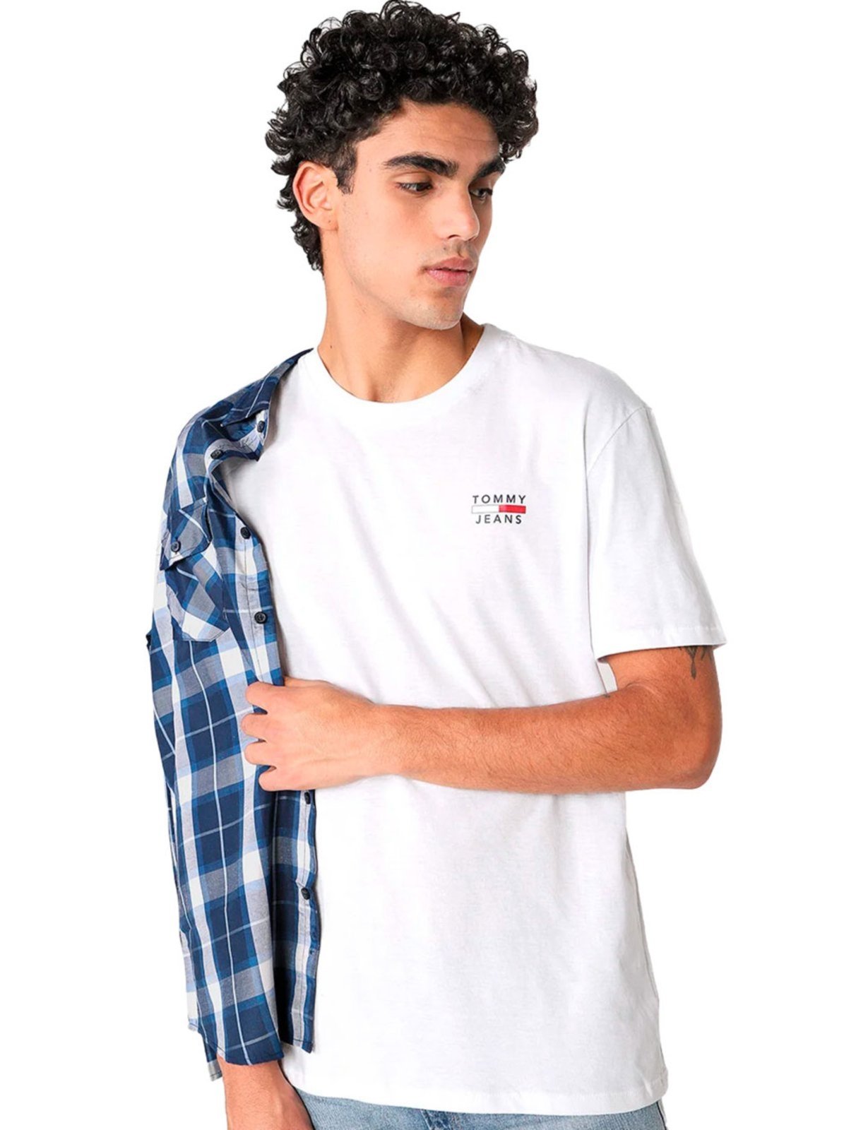 Vista 2 Camiseta Tommy Jeans Masculina Chest Logo Tee Branca branco Tommy Jeans branco