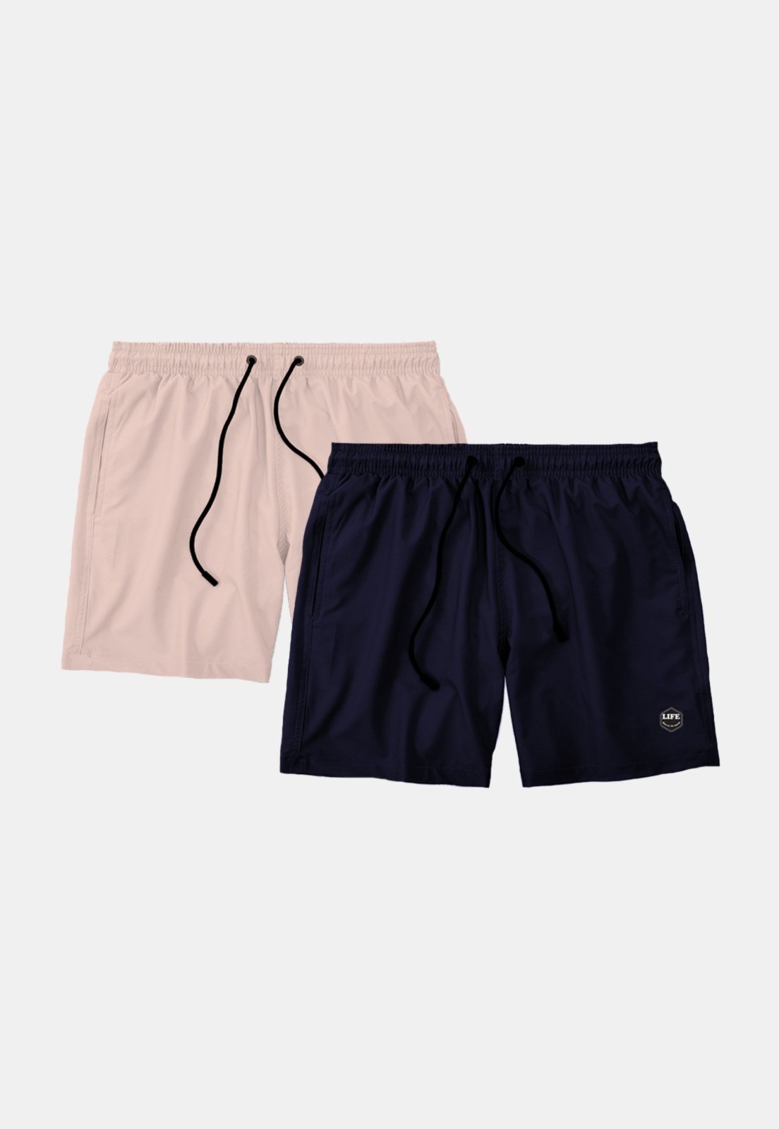 Kit 2 Shorts Masculino Básico Liso Bermuda Praia Mauricinho Tactel Azul/Rosa