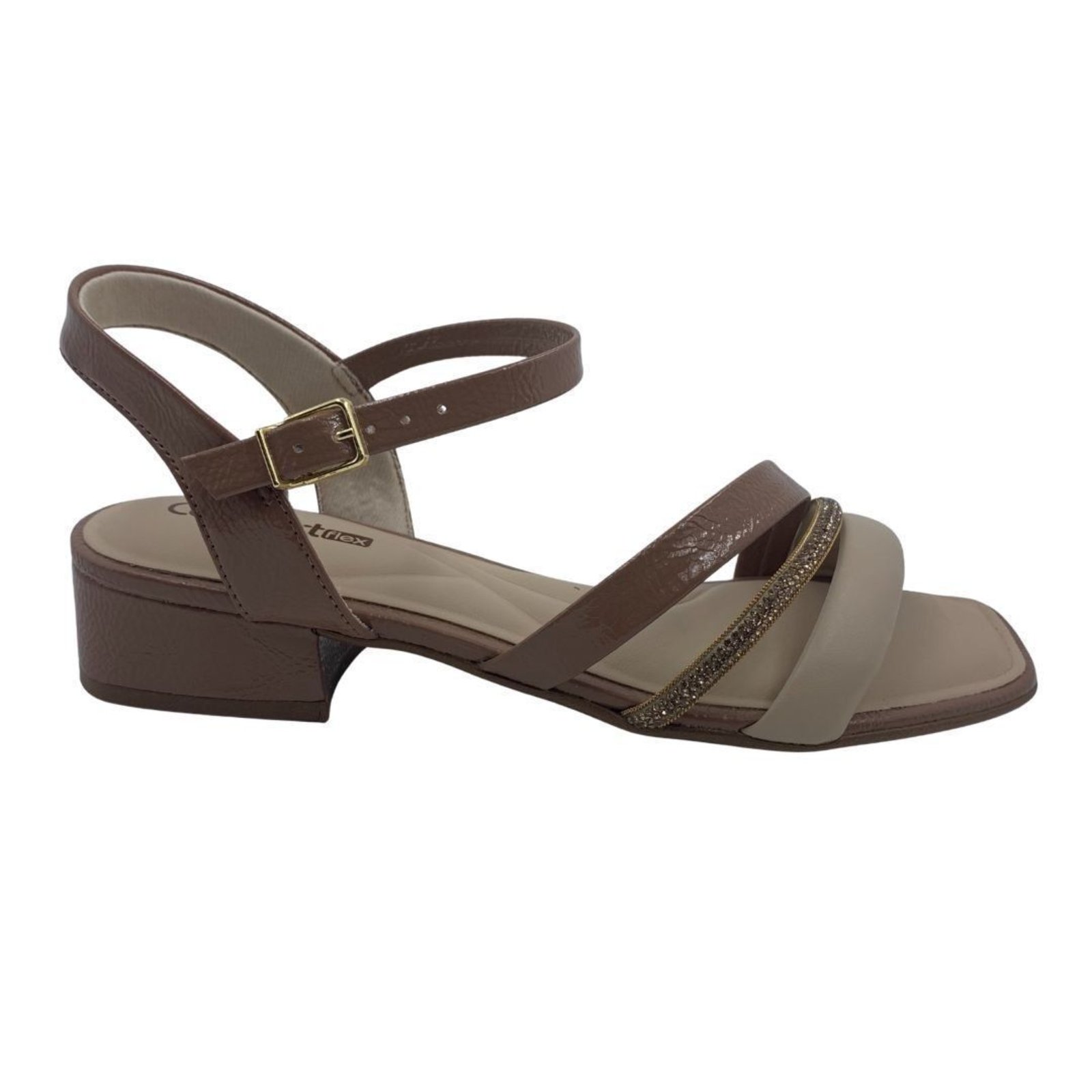 Sandália Verniz Salto Baixo Comfortflex Bege 2555402 – Bege – comfortflex