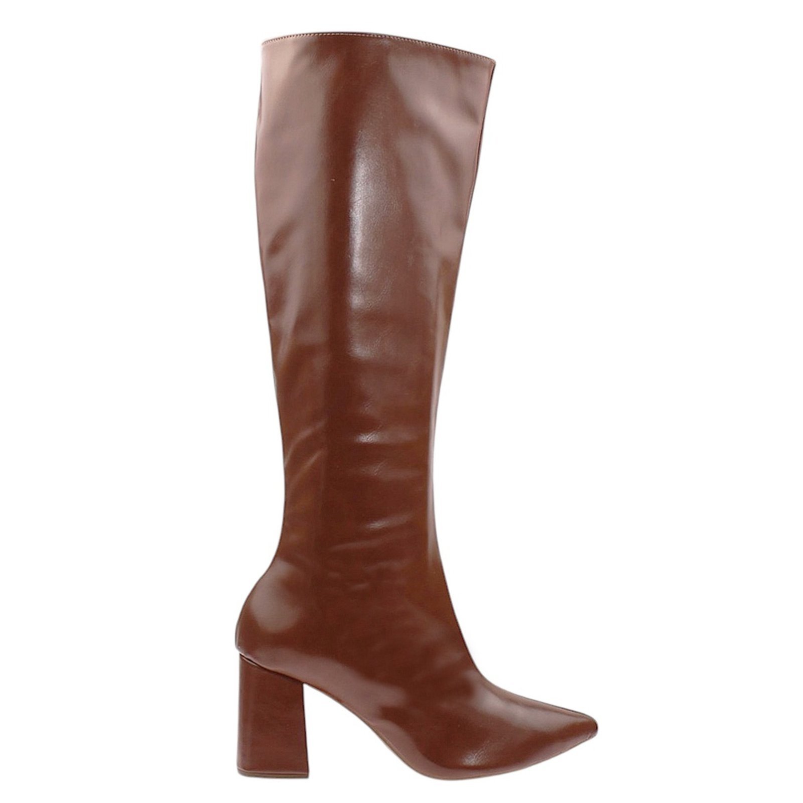 Bota feminina montaria cano alto salto bloco grosso confort Caramelo