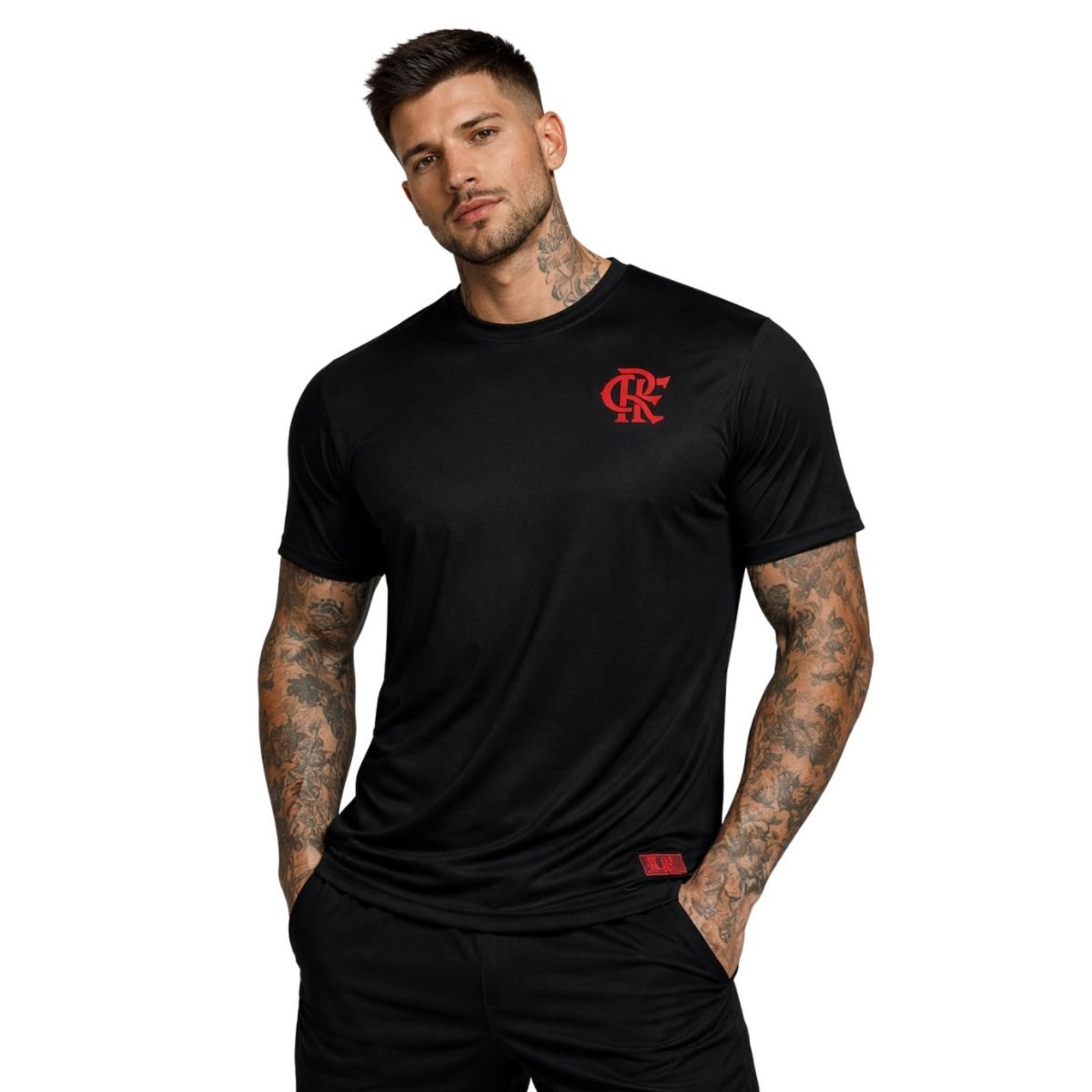 Camiseta Flamengo Poliamida Com Logo Gel Vermelho Premium Preto
