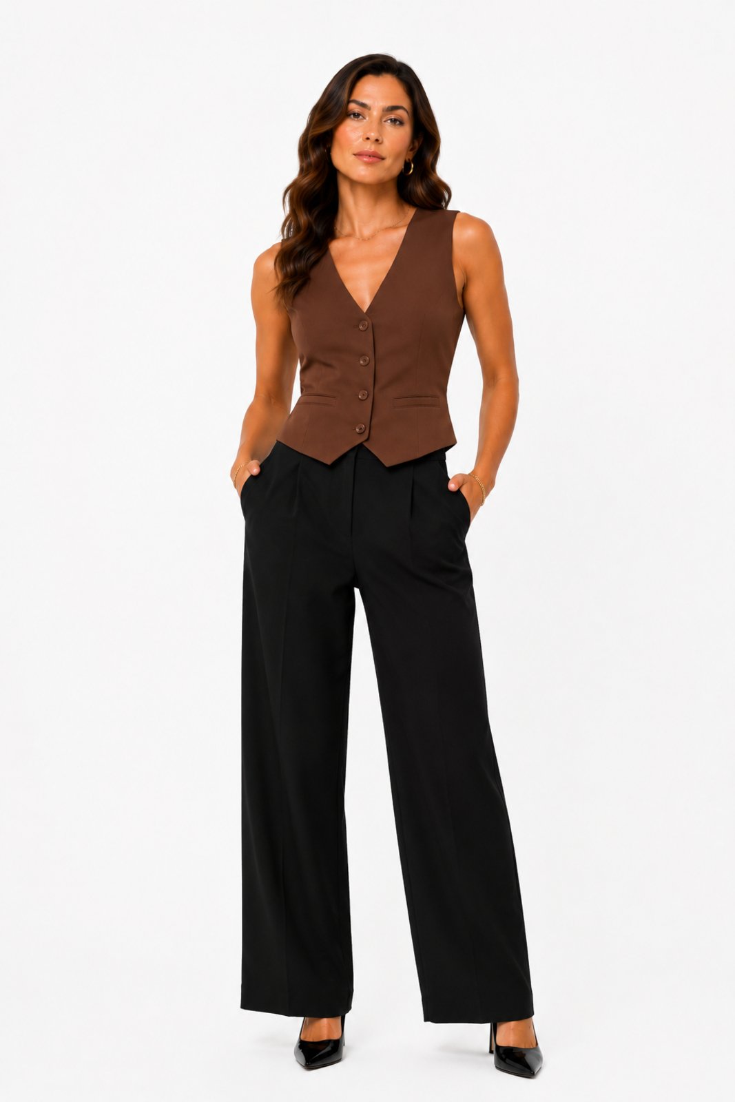Colete Feminino D Bell Outlet Fashion Linho Marrom