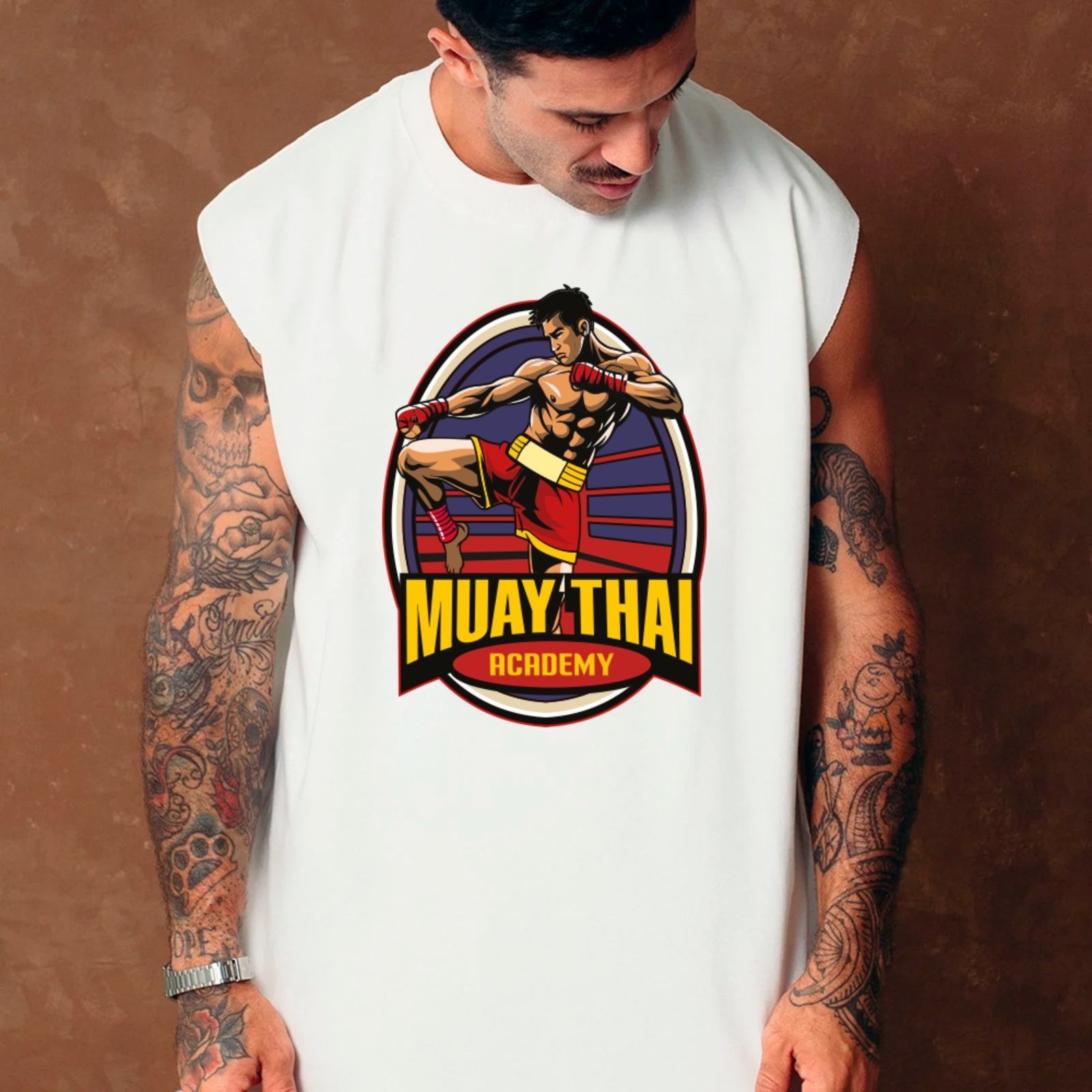 Camiseta Regata Machão Ousy Muay Thai Academy Oversized Masculina Branco