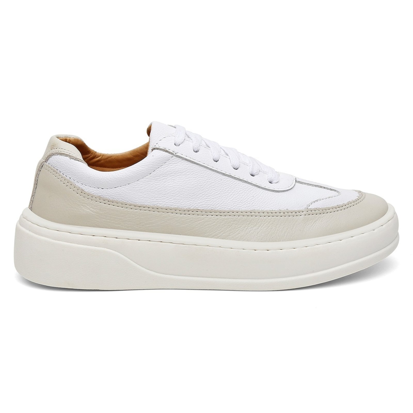 Tênis Masculino de Couro Casual Branco e Off White