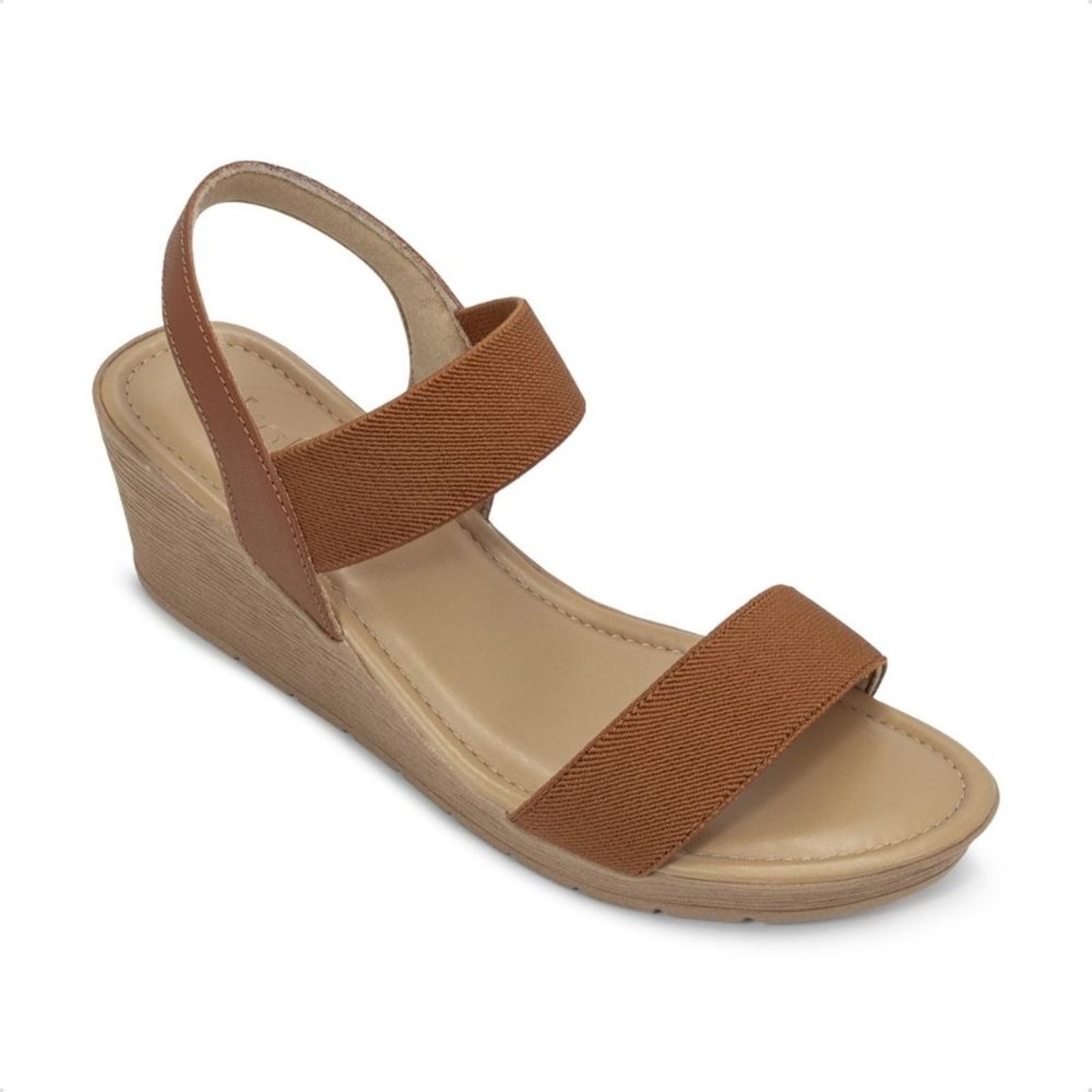 Vista 3 Sandália Usaflex Feminina Anabela Elástico Detalhe Couro AB8704 caramelo Usaflex caramelo
