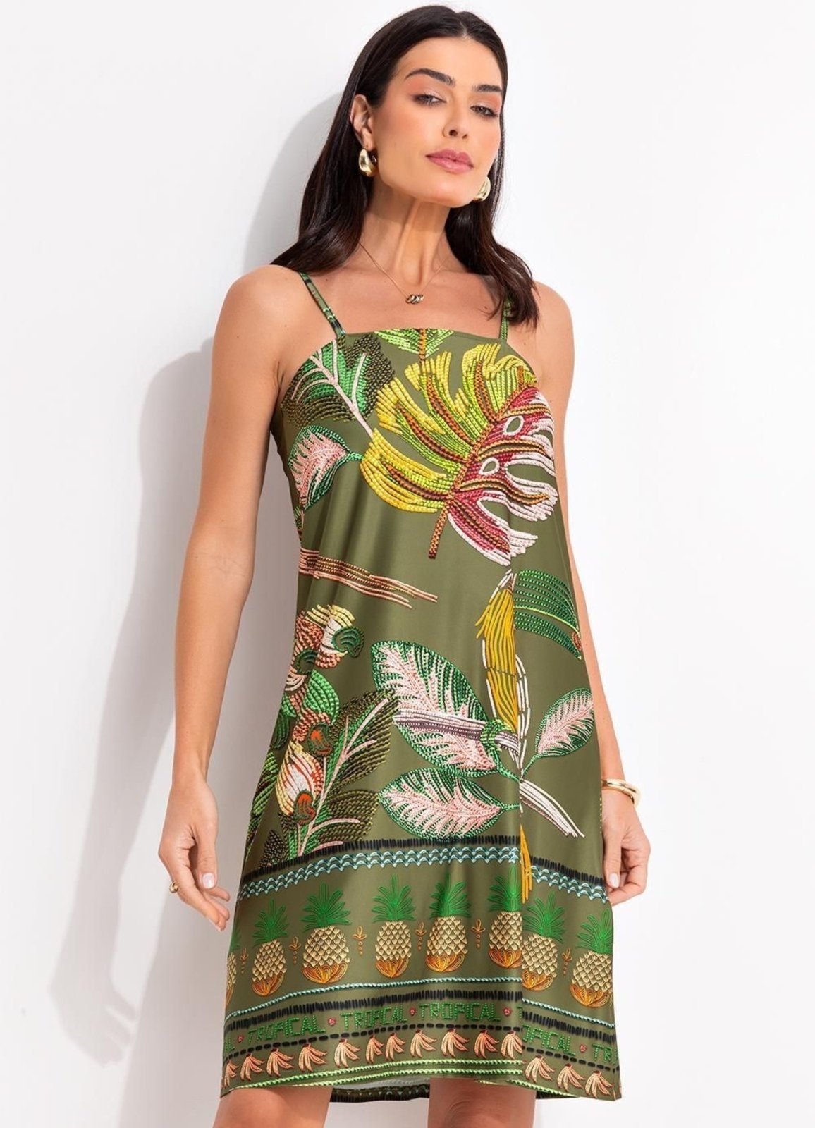 Vestido Em Malha Fria Barrado Verde Quintess