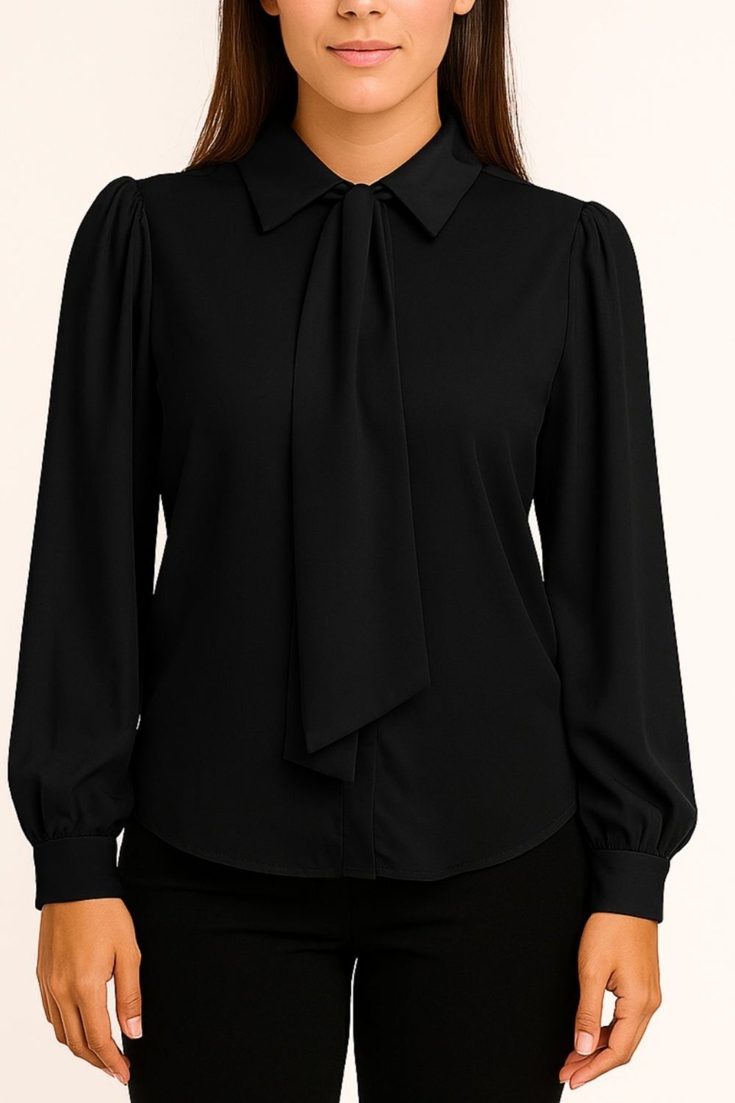 Camisa Feminina Rayon Com Detalhe em Laço Smk Preto