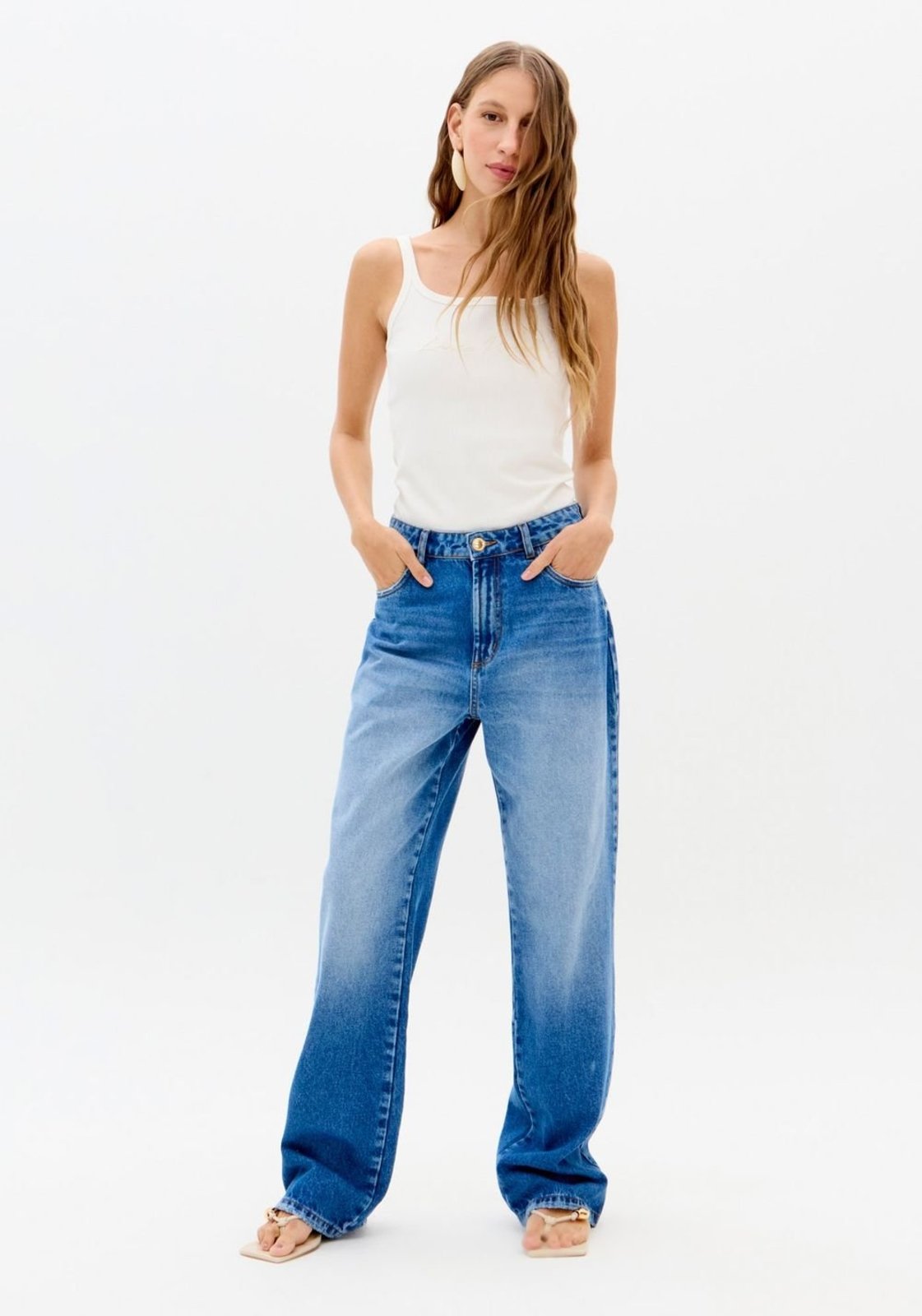 Calça Reta Jeans Cintura Super Alta Lança Perfume
