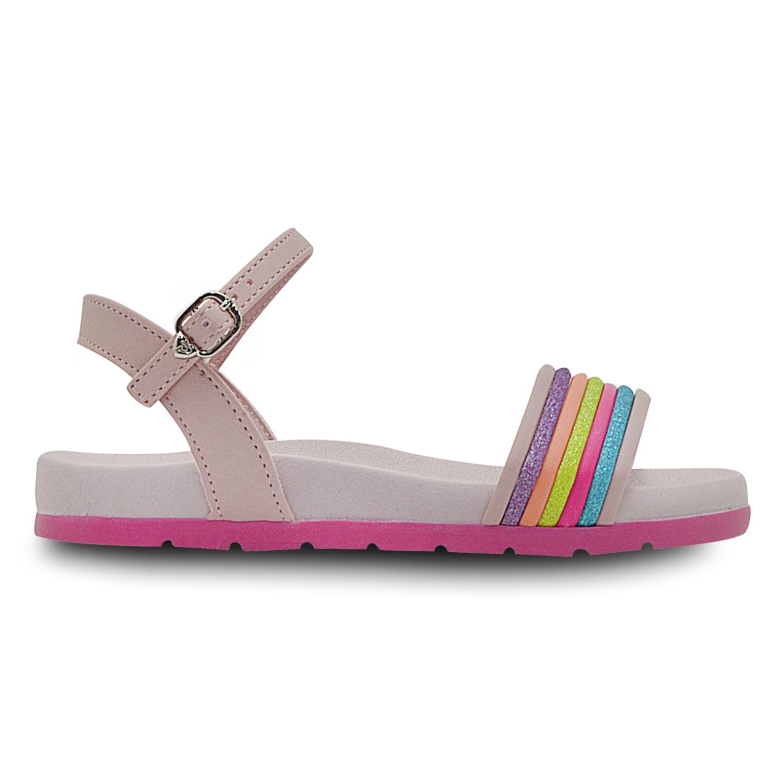 Vista 3 Infantil - Sandália Menina Pé com Pé Papete Tira Colorida Glitter Moda Casual Escolar nude Pé com pé nude