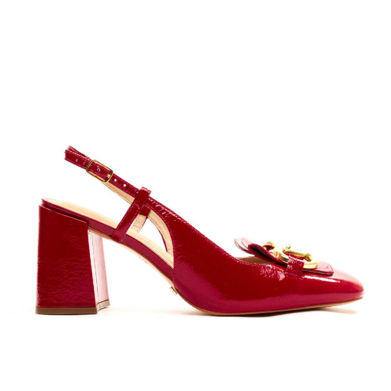 Slingback Couro Vermelho Salto Bloco Cecconello 2387002-15