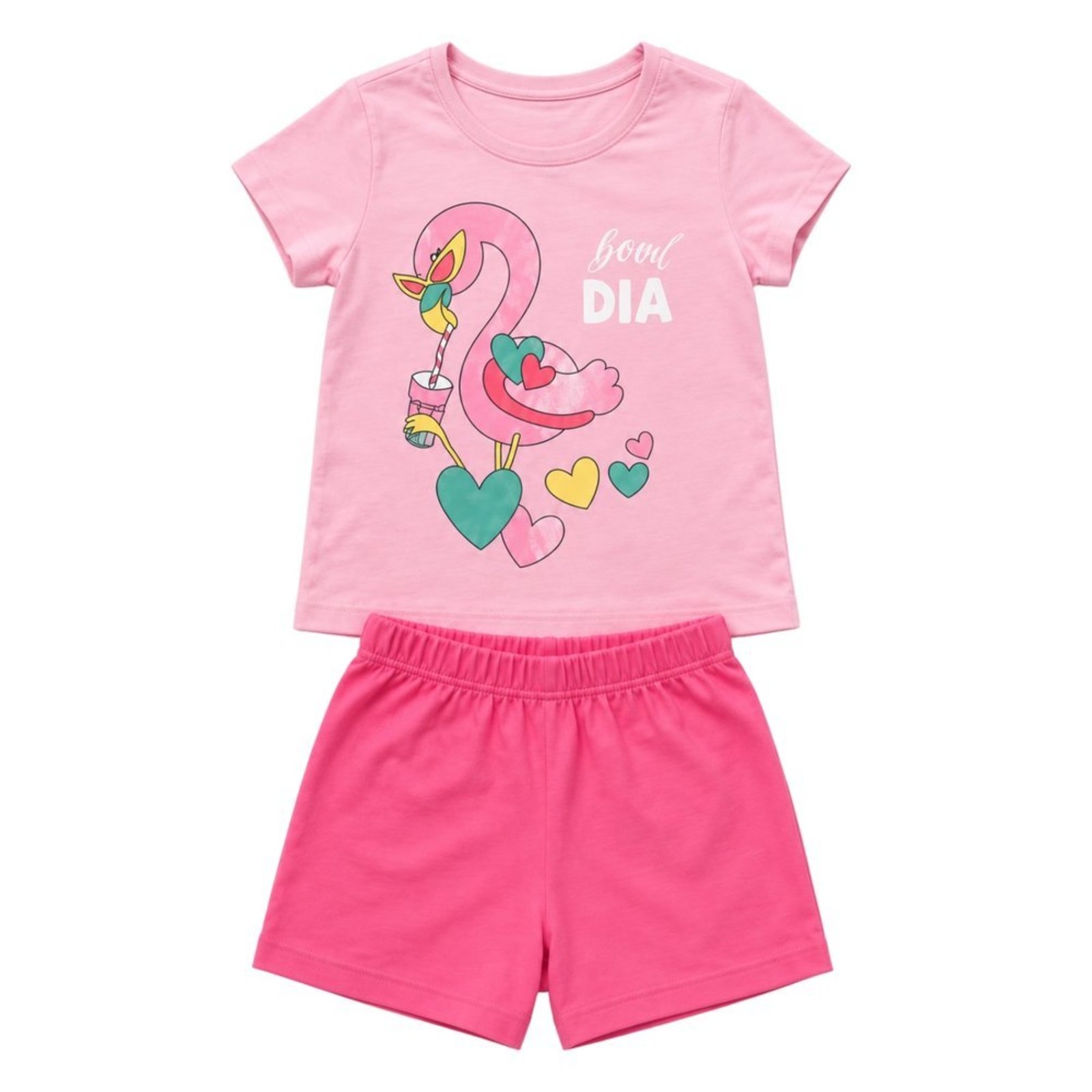 Infantil - Conjunto Menina Blusa Meia Malha Penteada Bermuda Moletinho