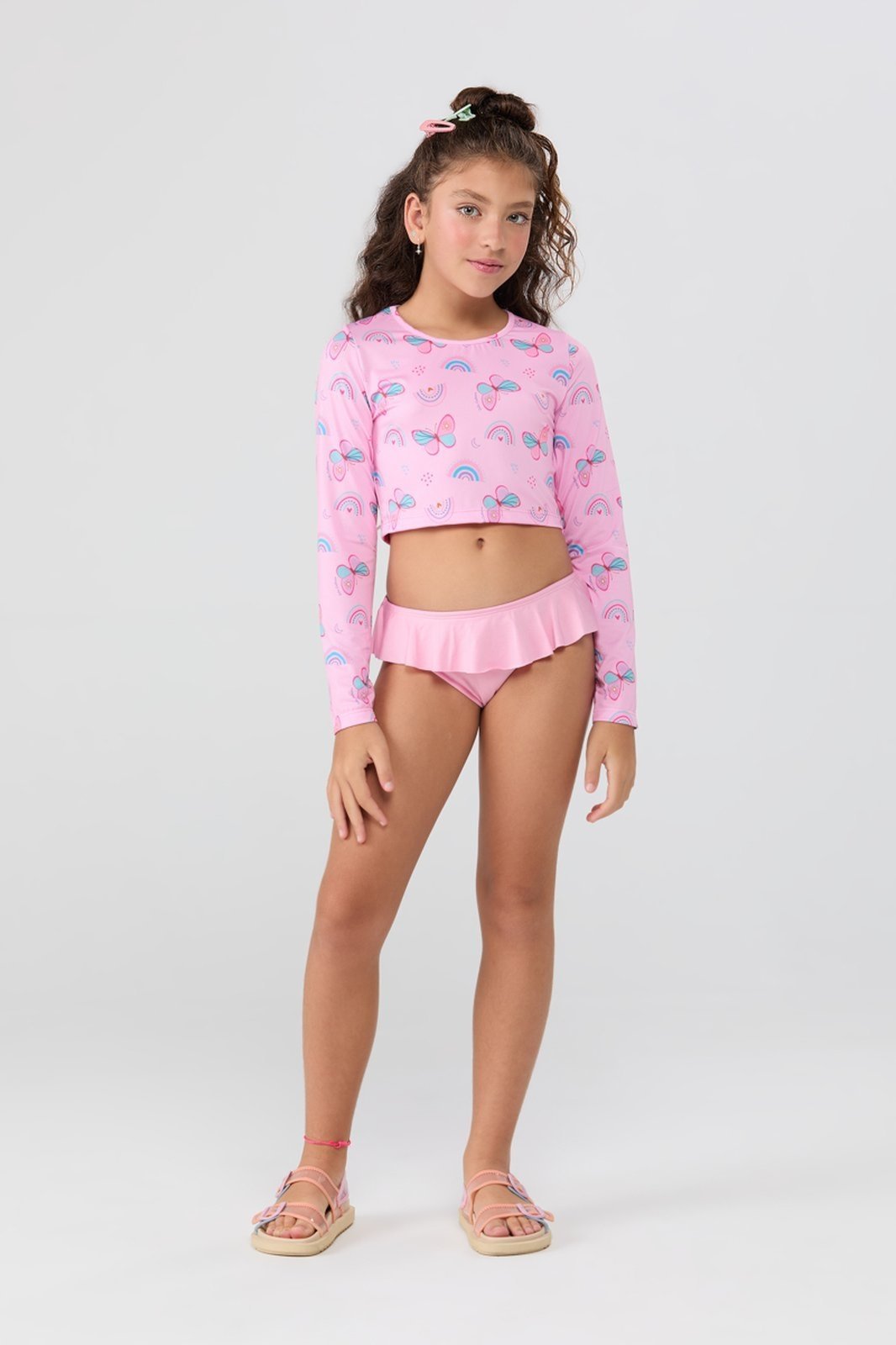 Conjunto Praia Feminino UV50+ Babado e Borboletas