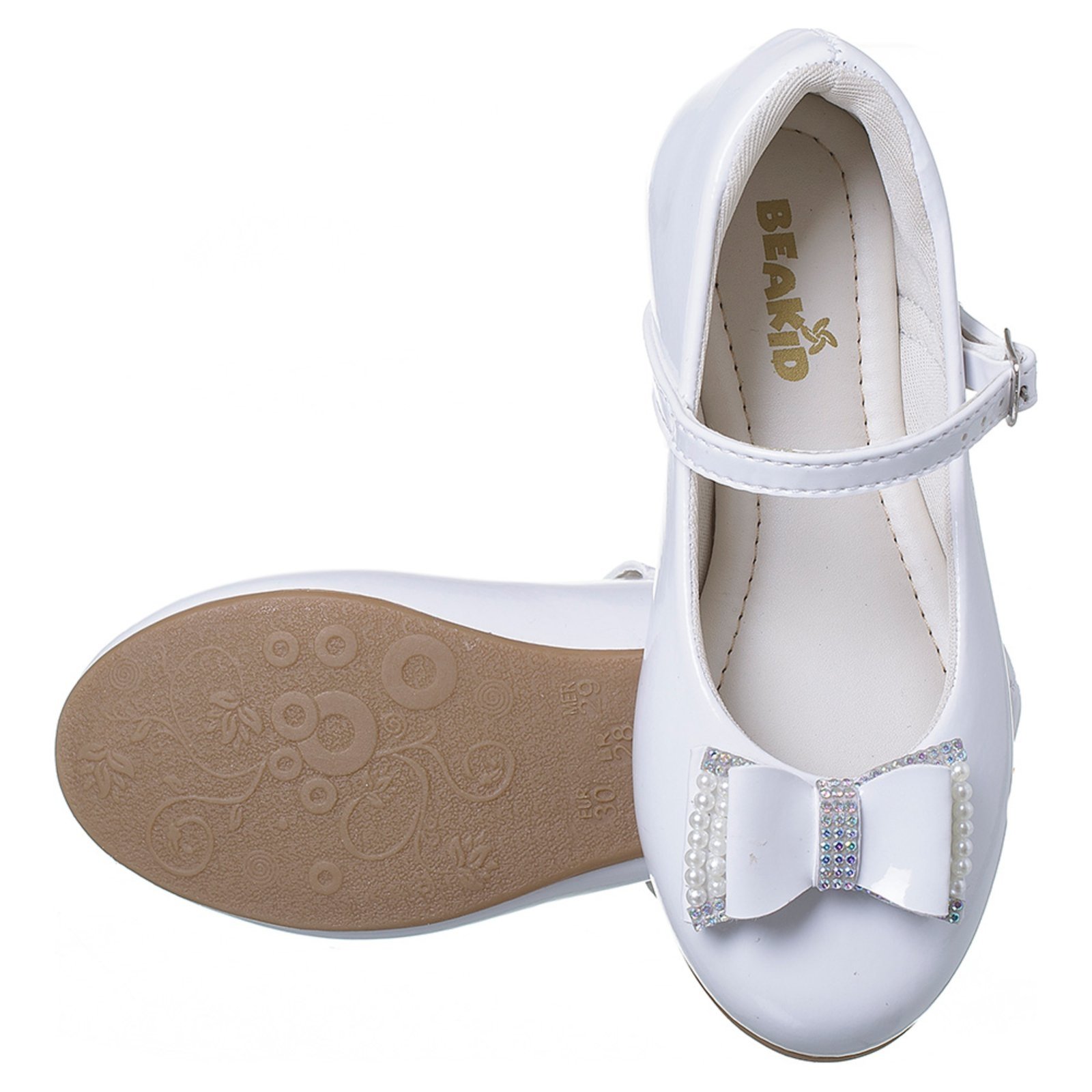 Infantil – Sapatilha Feminina Com Laço Exclusivo Social Batizado Menina Strass Sapato Branco